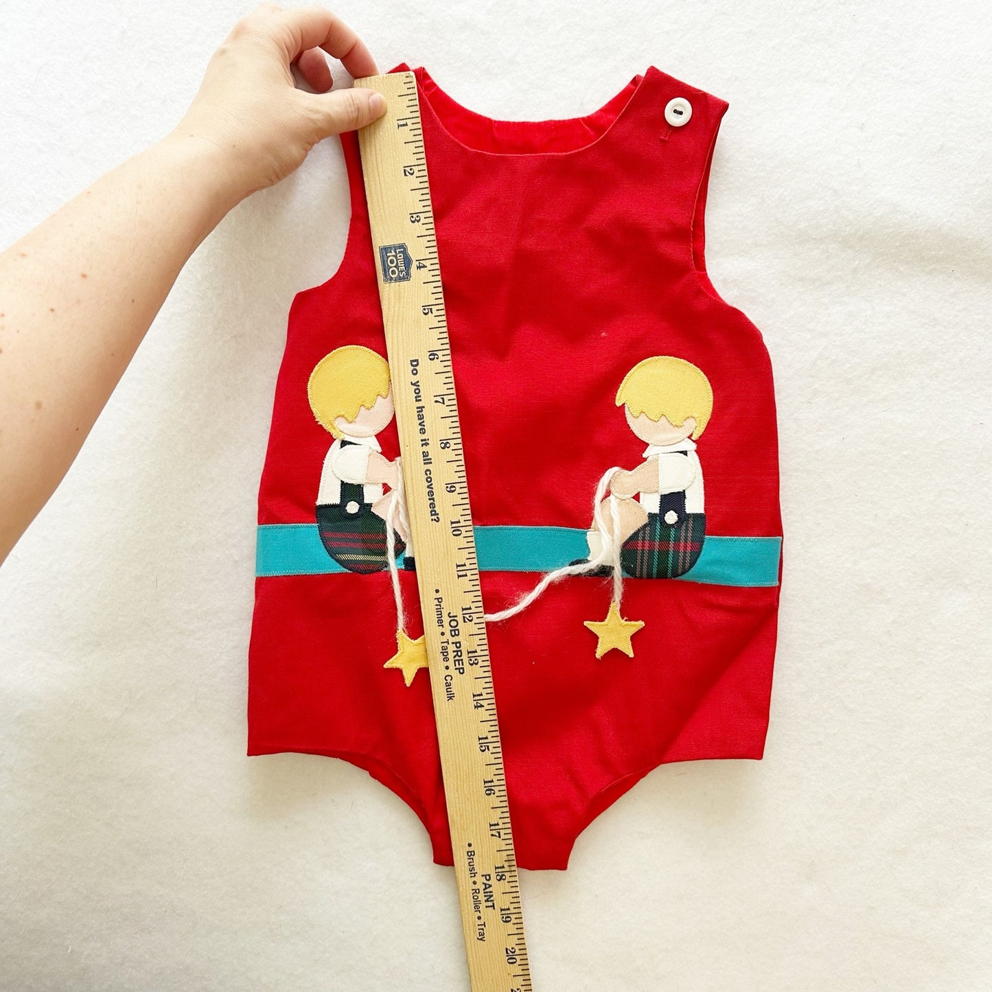 Vintage Chocolate Soup Fishing for Stars Appliqué Romper: 24m - Yellow Clover Vintage Kids Clothes