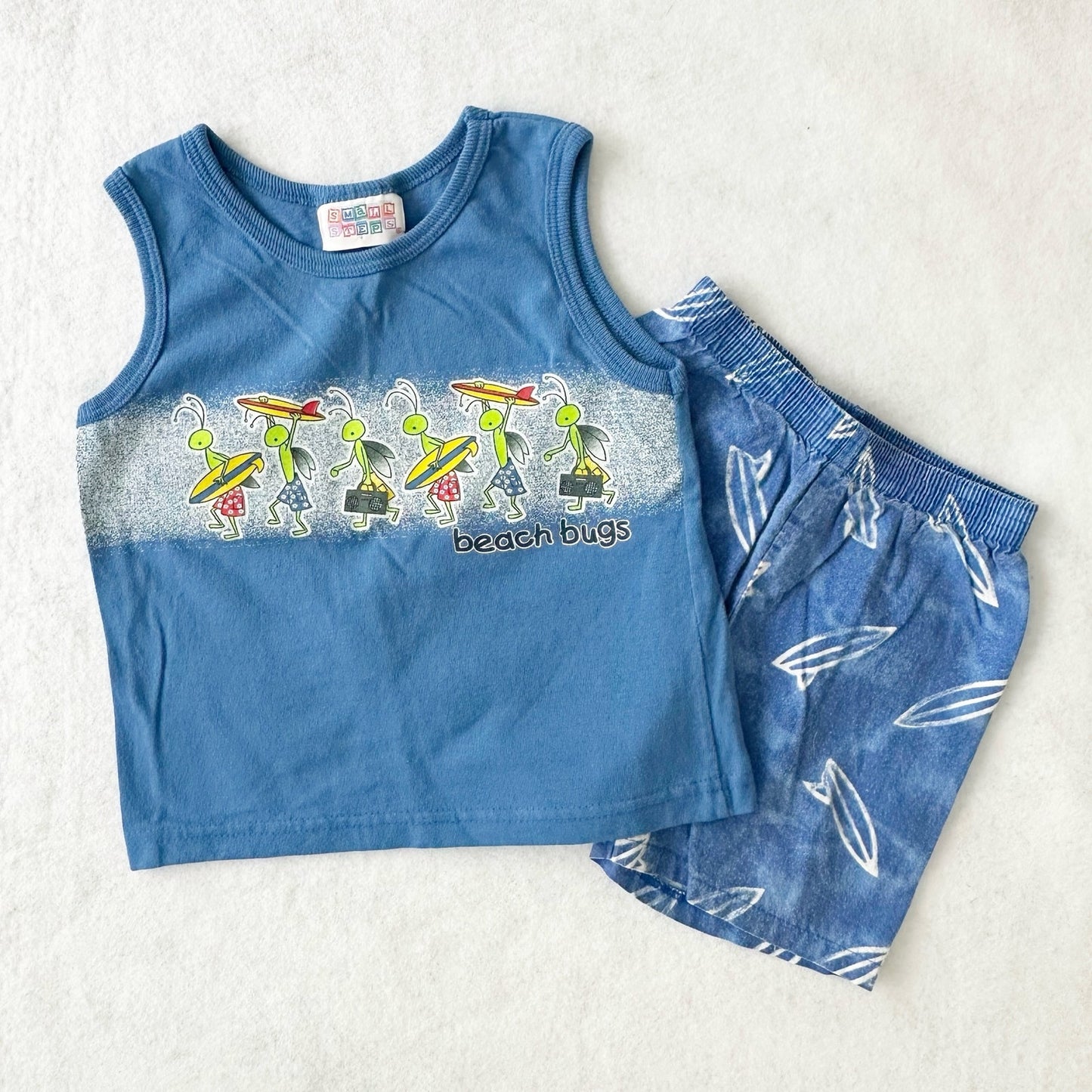 Vintage Small Steps Beach Bugs Tank + Shorts Set: 2T? - Yellow Clover Vintage Kids Clothes