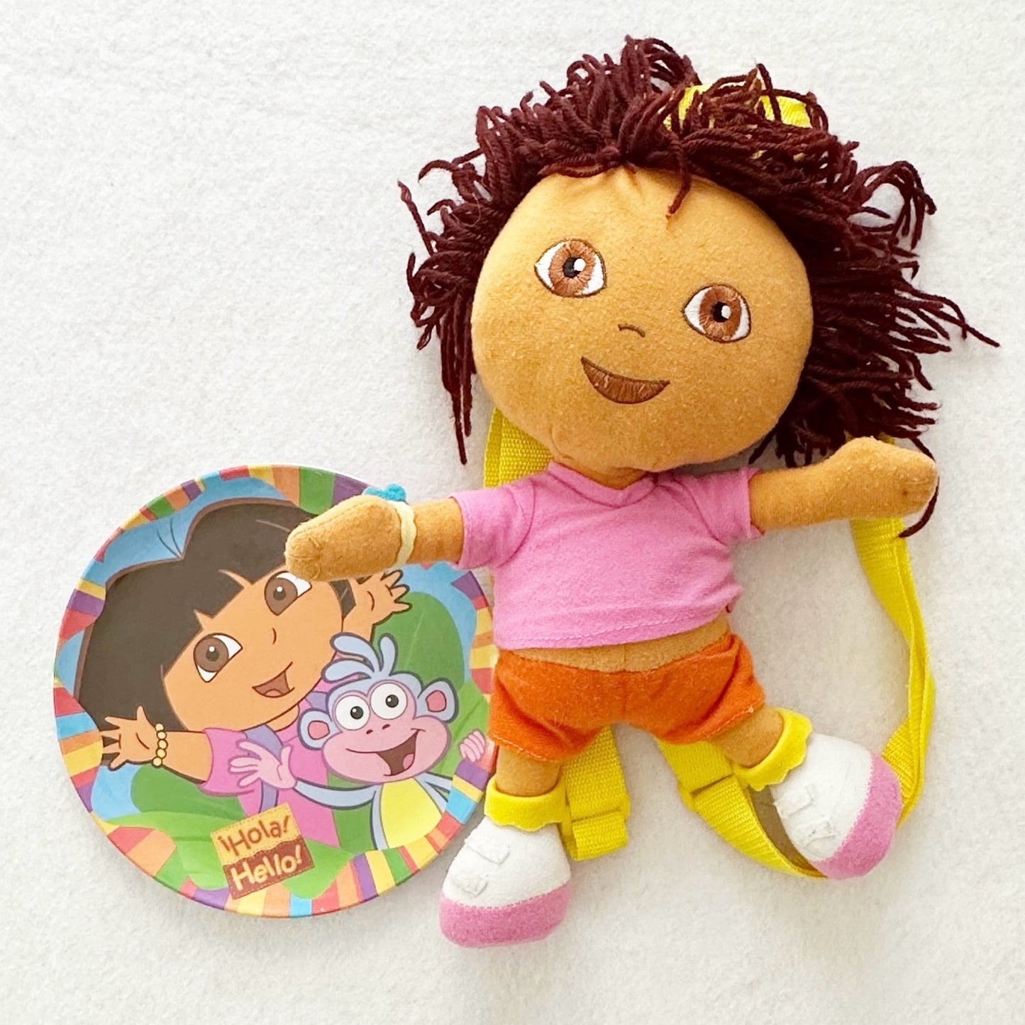 Y2K Dora Plush Backpack + Plate - Yellow Clover Vintage Kids Clothes