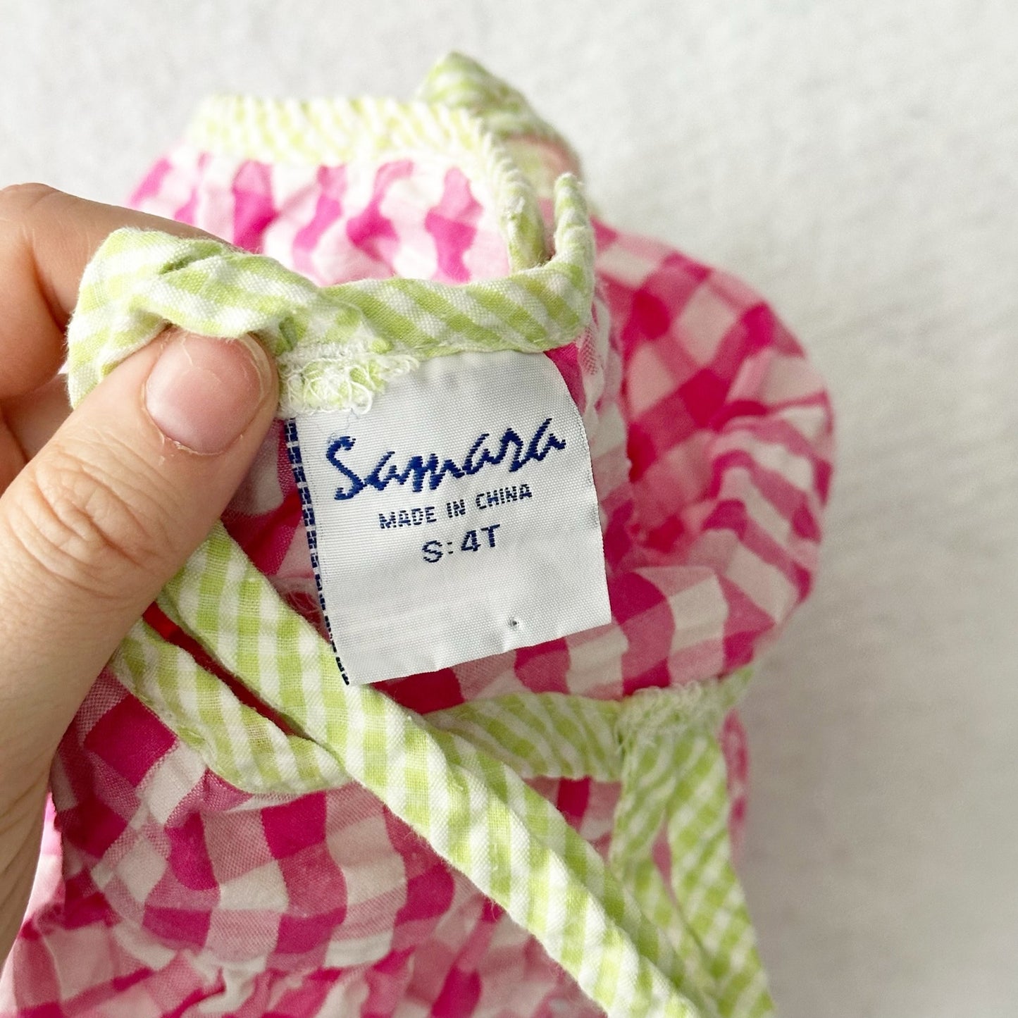 Y2K Samara Watermelon Pink Seersucker Dress: 4T - Yellow Clover Vintage Kids Clothes