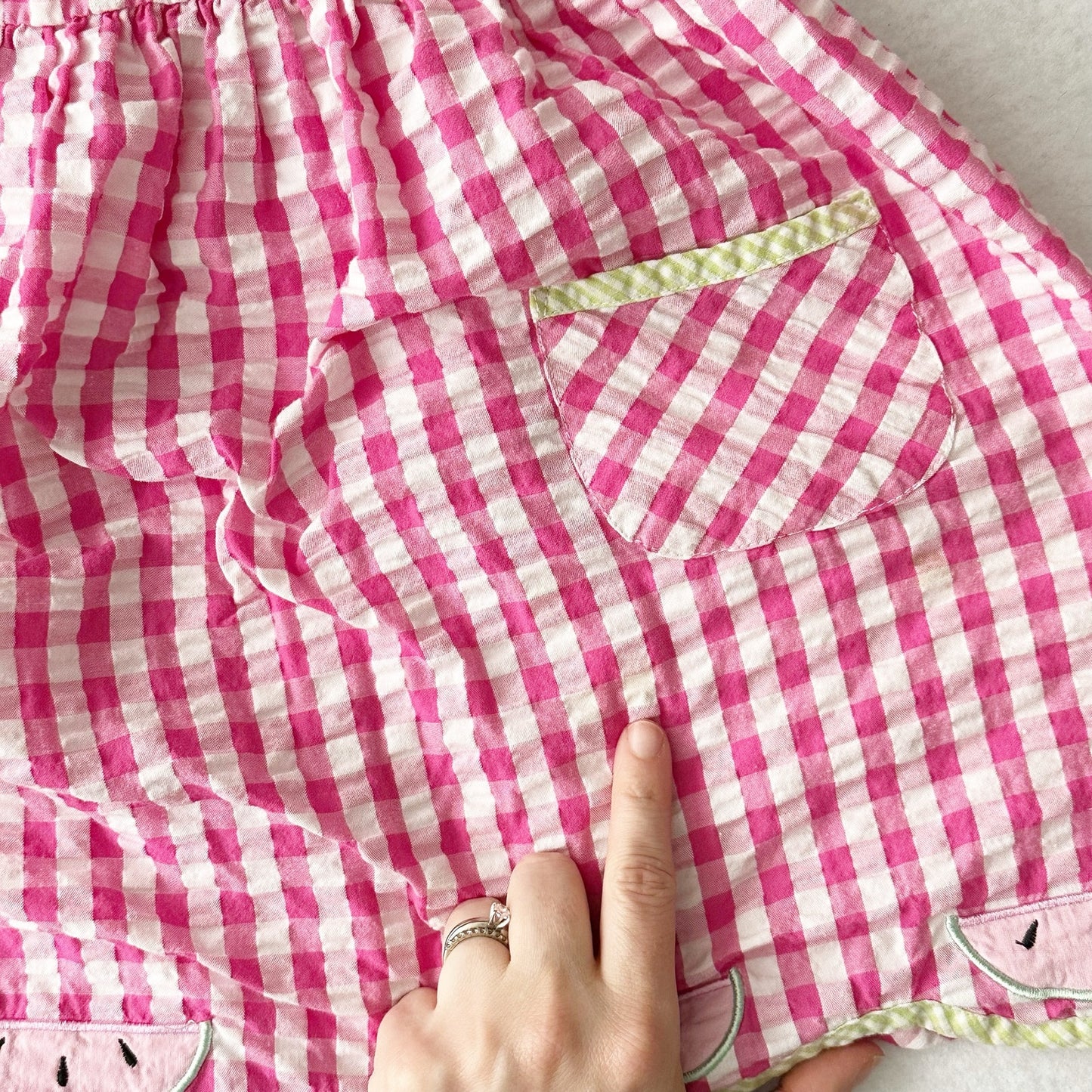 Y2K Samara Watermelon Pink Seersucker Dress: 4T - Yellow Clover Vintage Kids Clothes