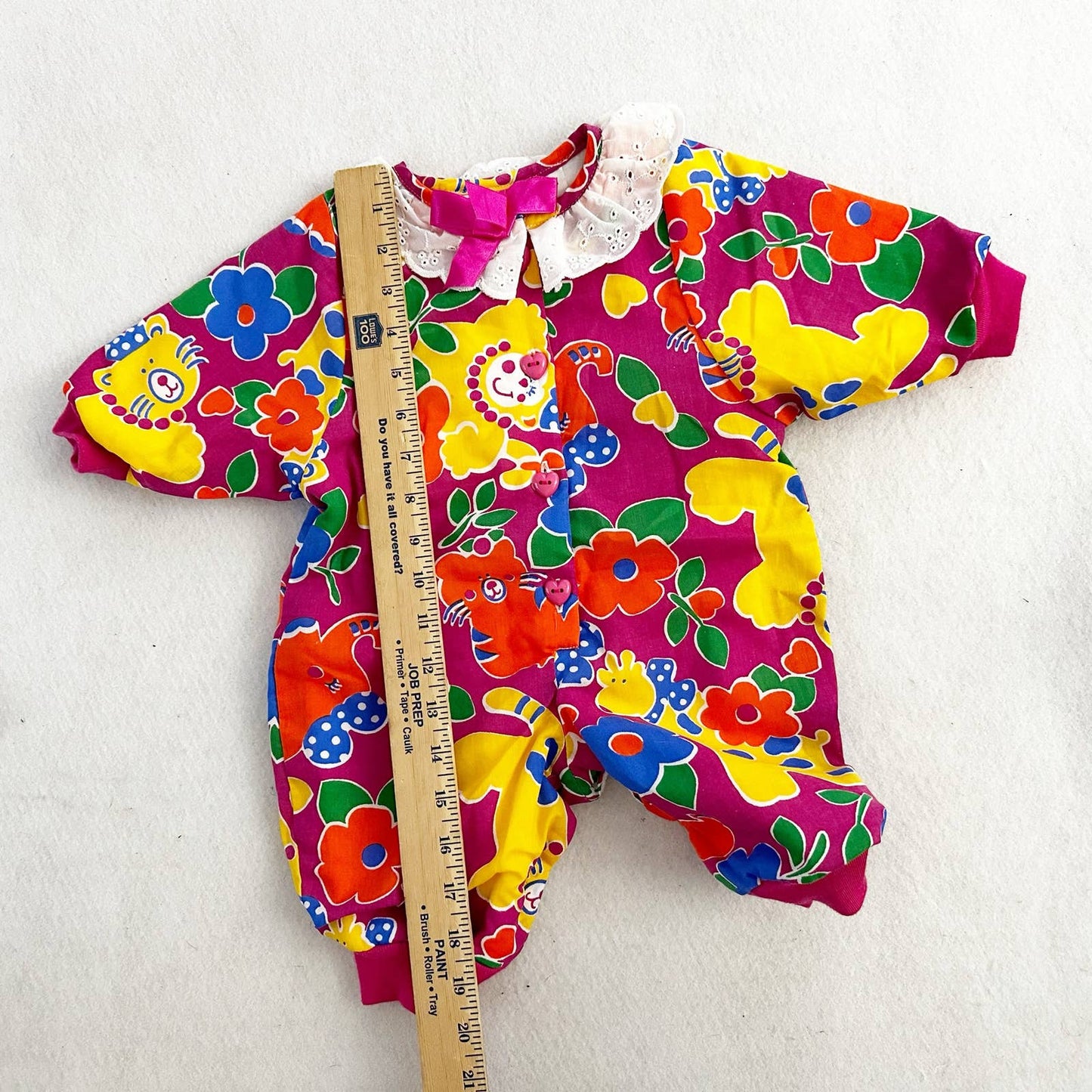 Vintage Lightning Bug Floral Animal Cozy Jumpsuit Romper: 9m - Yellow Clover Vintage Kids Clothes