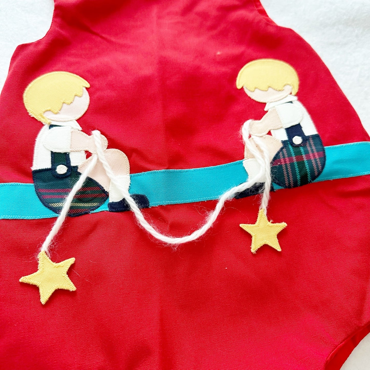 Vintage Chocolate Soup Fishing for Stars Appliqué Romper: 24m - Yellow Clover Vintage Kids Clothes