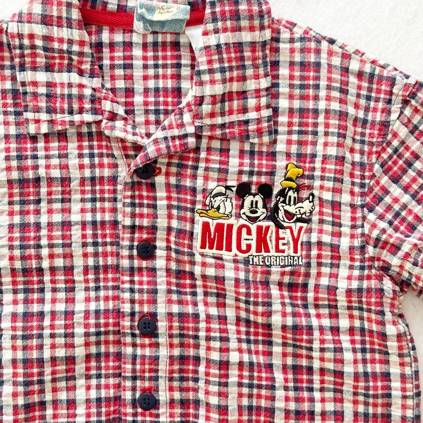 Y2K Original Mickey Seersucker Embroidered Button Shirt: 3T - Yellow Clover Vintage Kids Clothes