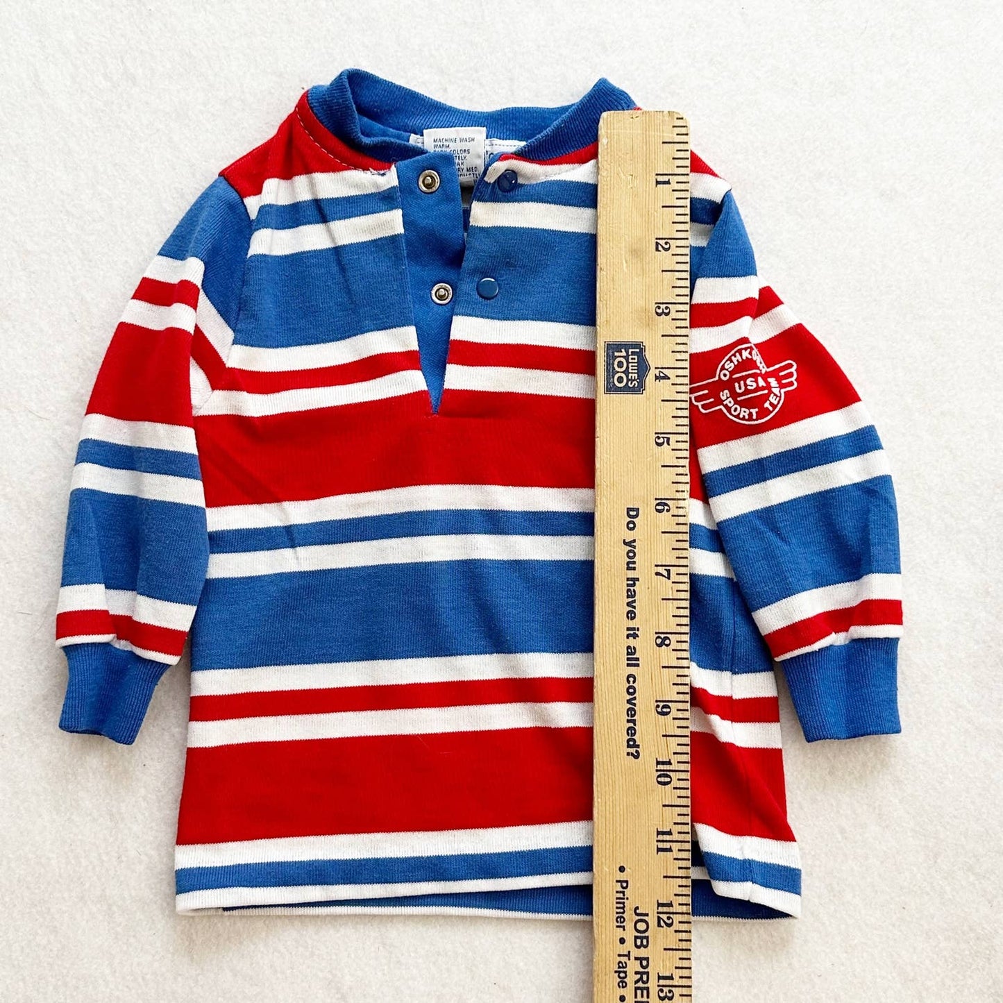 Vintage OshKosh Striped Snap Henley Tee: 12m - Yellow Clover Vintage Kids Clothes