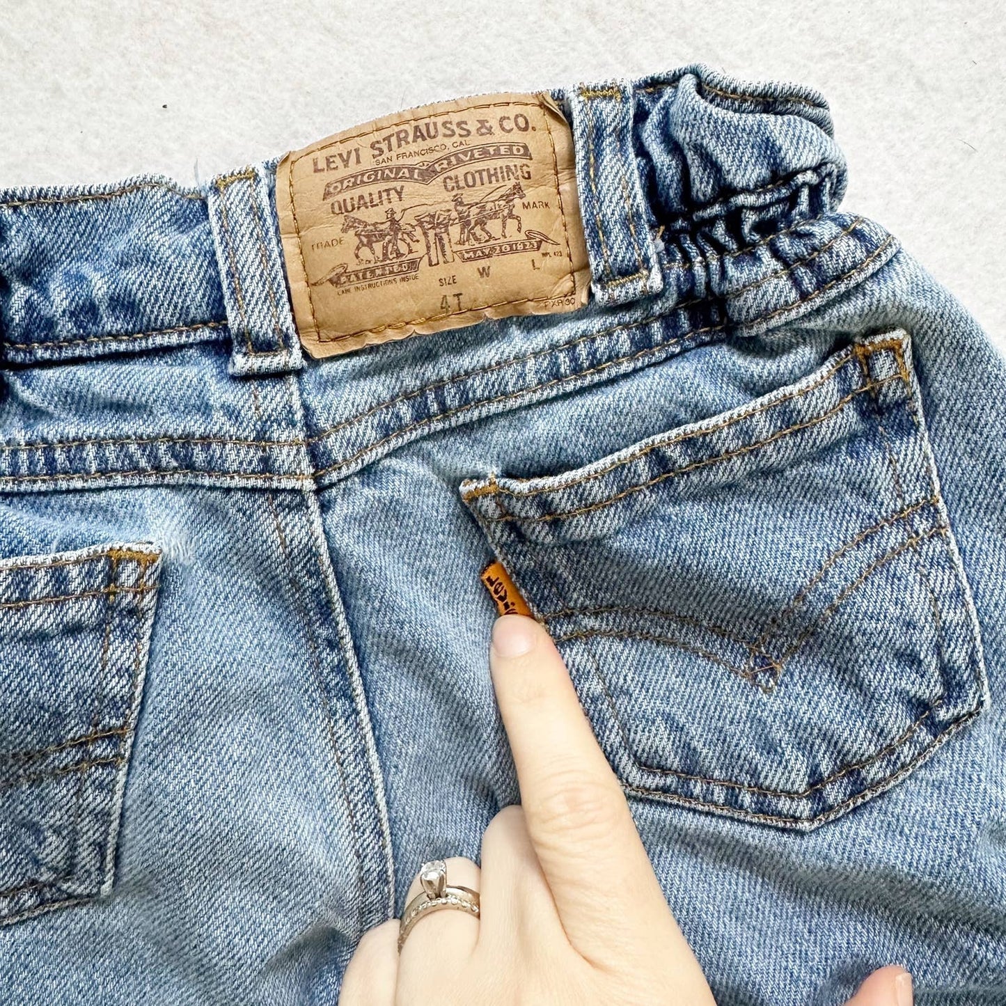 Vintage Levi’s Cinch Waist Orange Tab Medium Wash Jeans: 4T - Yellow Clover Vintage Kids Clothes