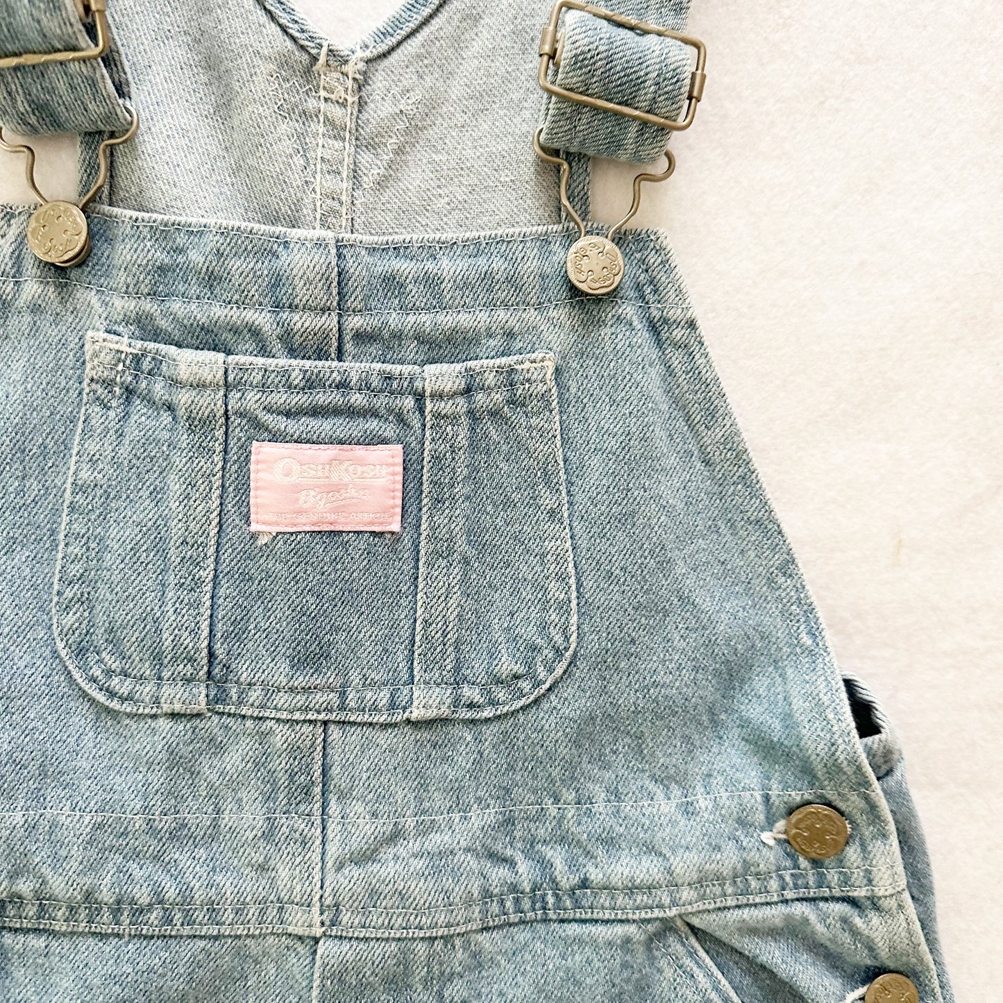 Vintage OshKosh Light Wash Denim Shortalls: 6X - Yellow Clover Vintage Kids Clothes