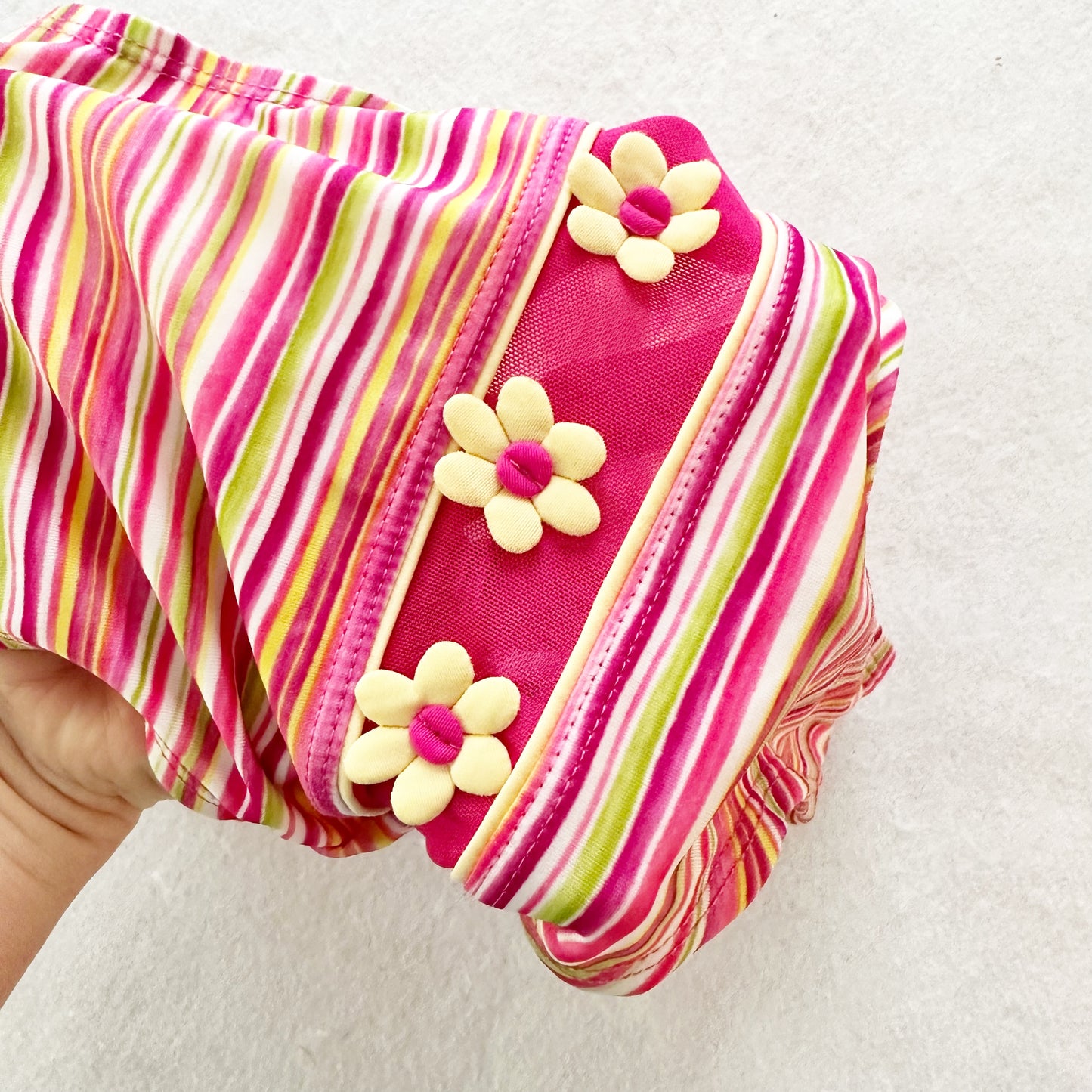 Y2K Wave Zone Striped Daisy Swimsuit: 12m
