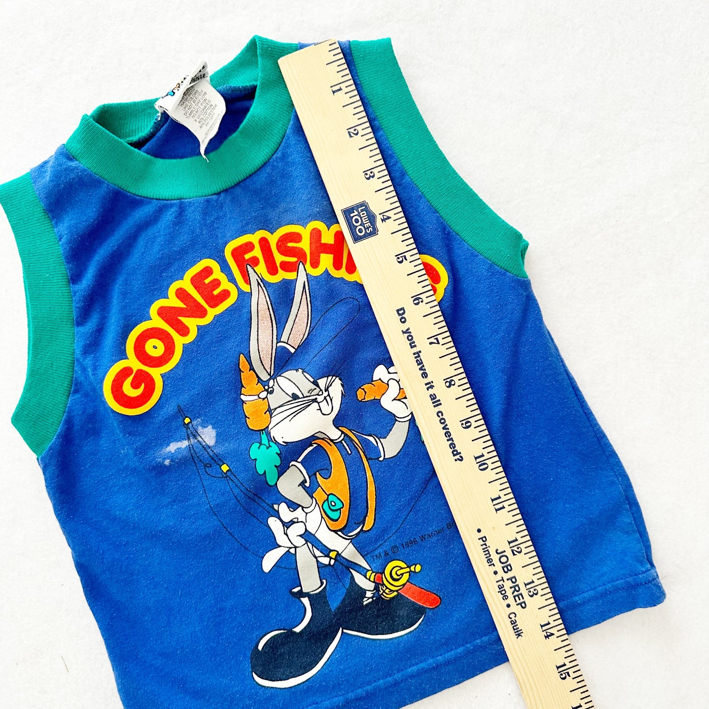 Vintage Looney Tunes Bugs Bunny Gone Fishing Tank: 4T - Yellow Clover Vintage Kids Clothes