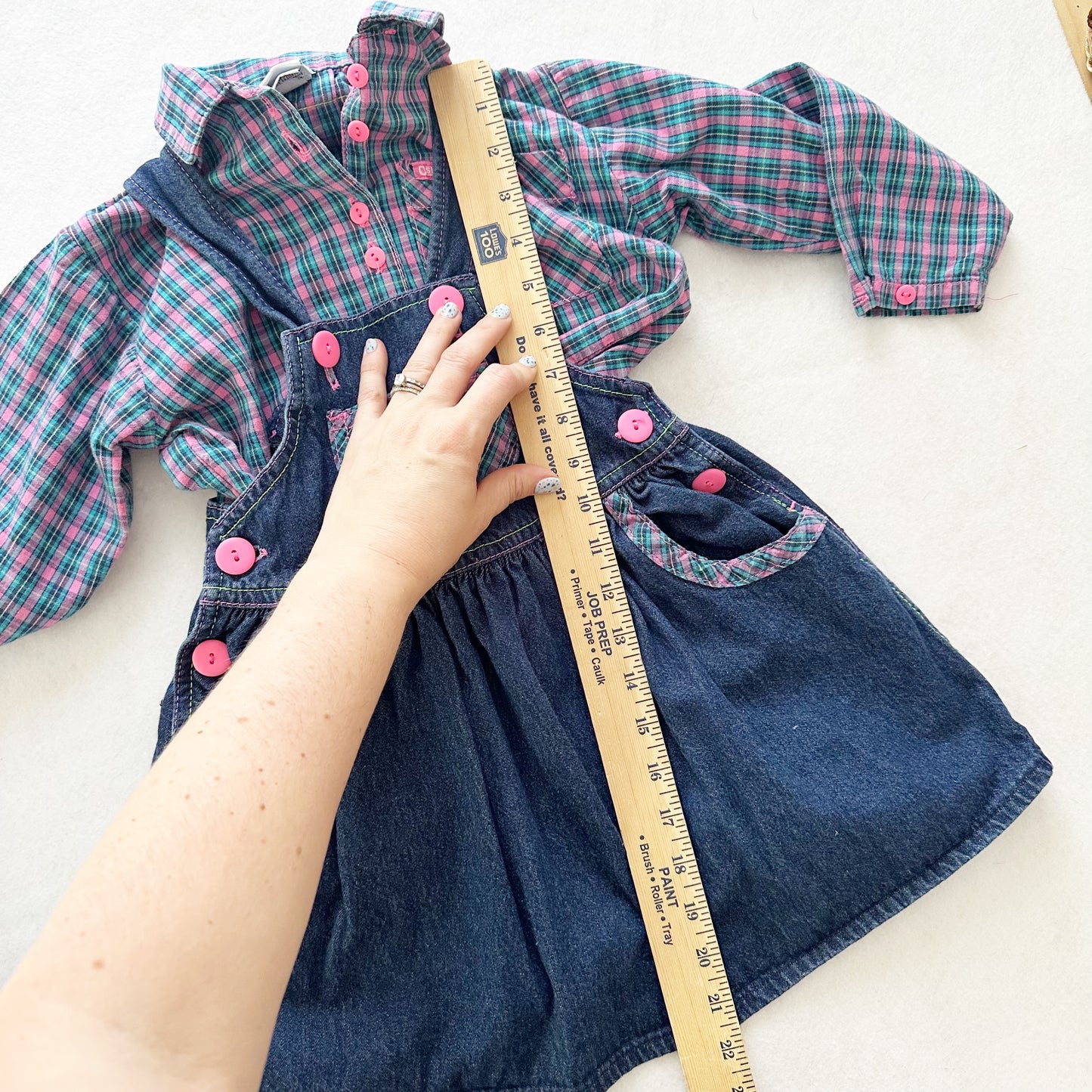 Vintage OshKosh Plaid Denim Skirtall Set: 4T/5T - Yellow Clover Vintage Kids Clothes