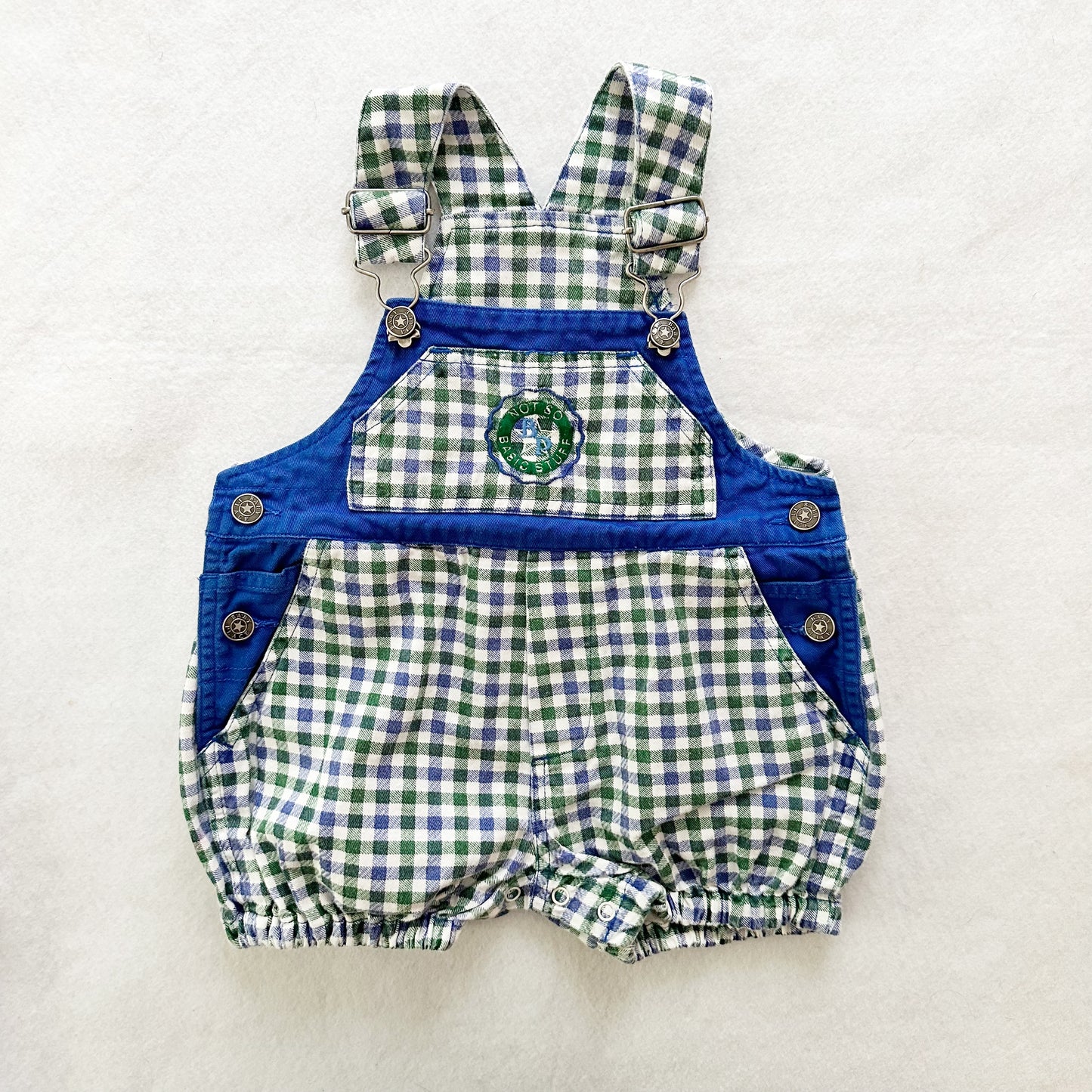 Vintage Baby Place Checkered Bubble Overalls: 12m - Yellow Clover Vintage Kids Clothes