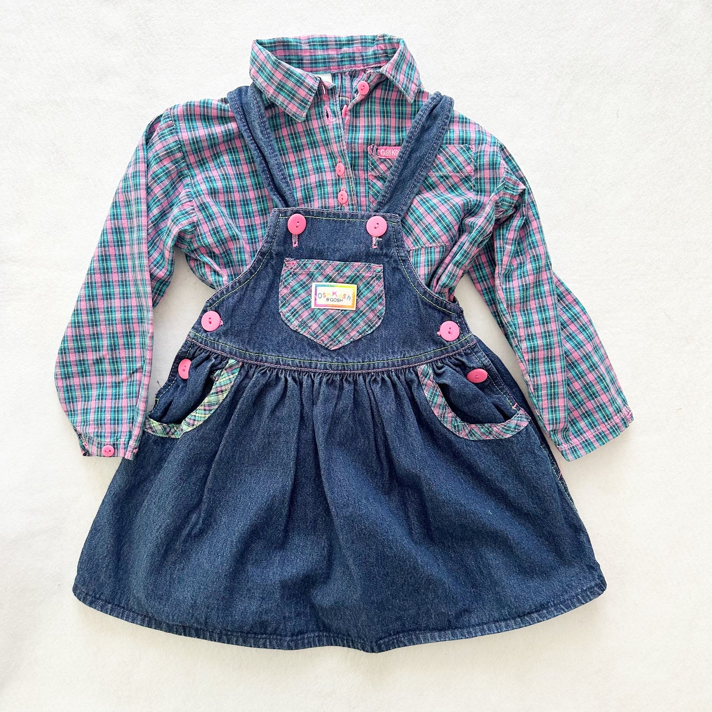 Vintage OshKosh Plaid Denim Skirtall Set: 4T/5T - Yellow Clover Vintage Kids Clothes