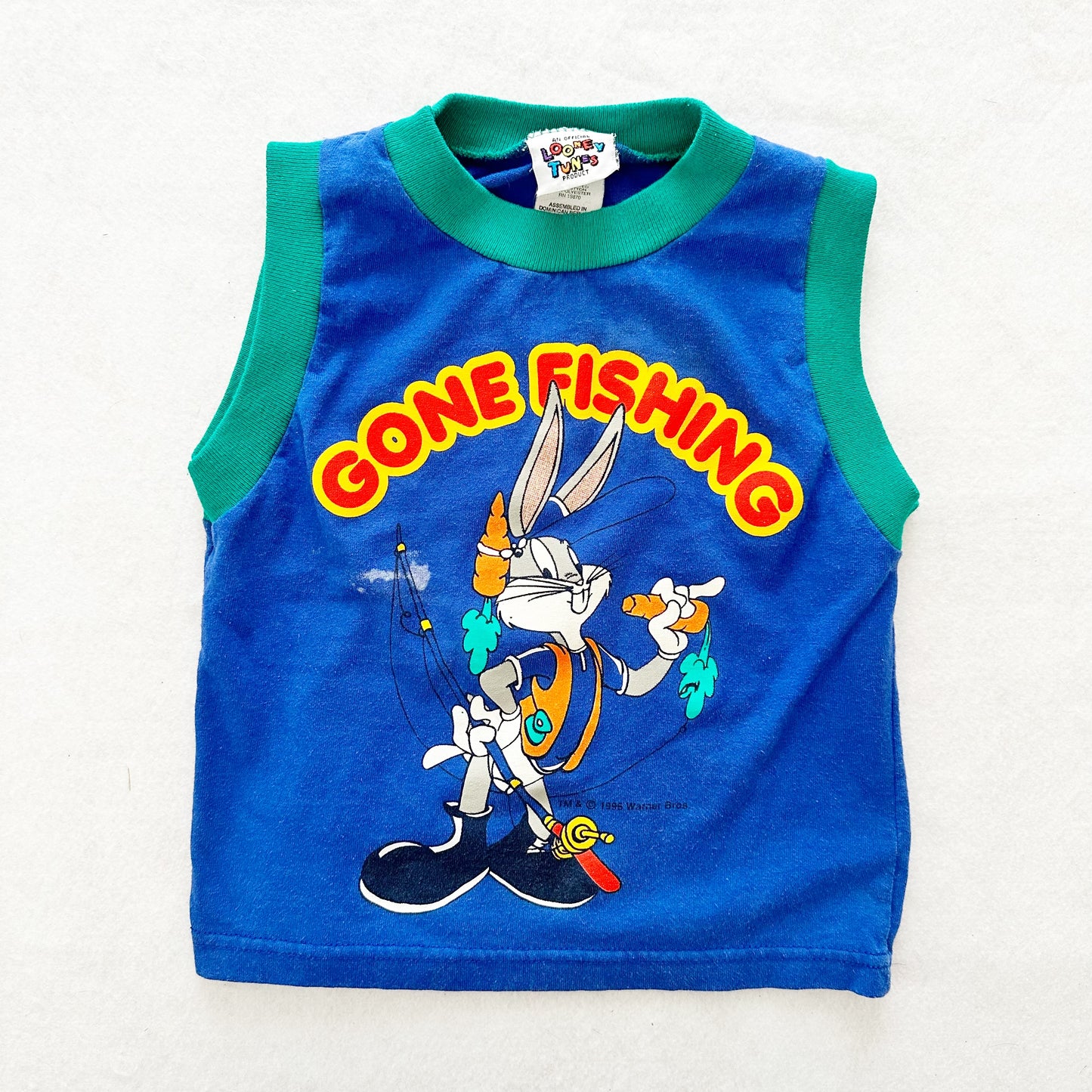 Vintage Looney Tunes Bugs Bunny Gone Fishing Tank: 4T - Yellow Clover Vintage Kids Clothes