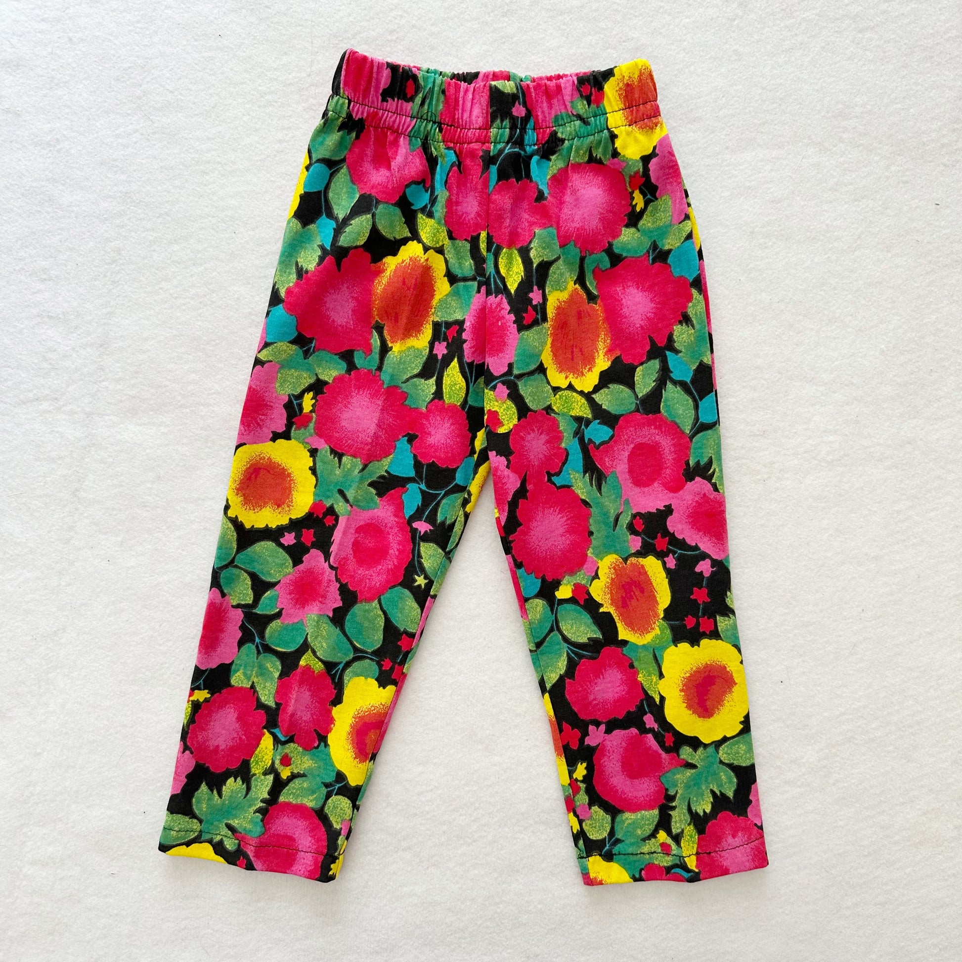Vintage Bold Floral Cropped Leggings: 3T - Yellow Clover Vintage Kids Clothes