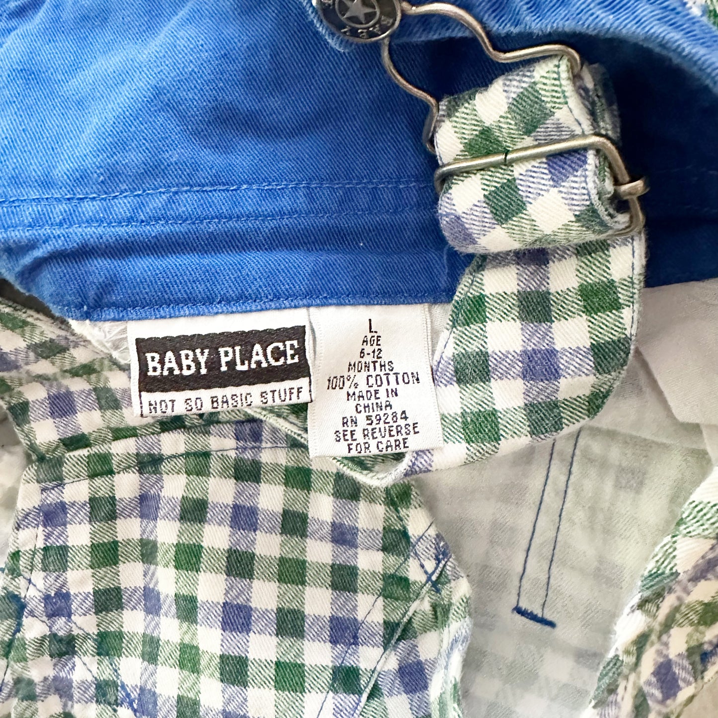 Vintage Baby Place Checkered Bubble Overalls: 12m - Yellow Clover Vintage Kids Clothes