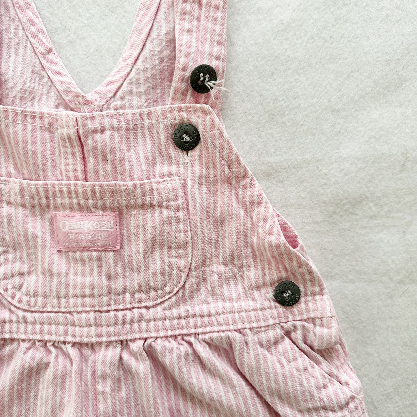 Vintage OshKosh Pink Hickory Stripe Overalls: 12m - Yellow Clover Vintage Kids Clothes