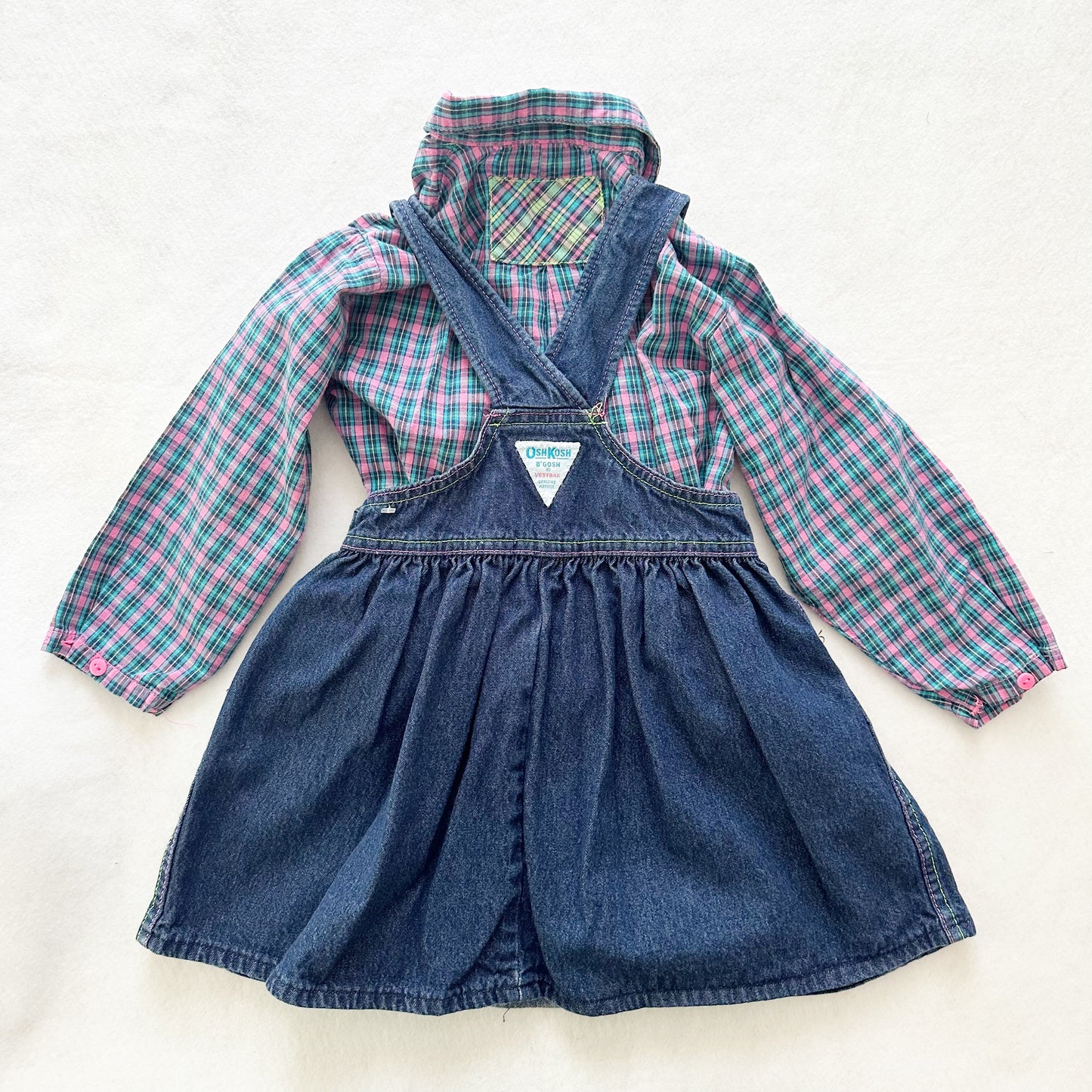 Vintage OshKosh Plaid Denim Skirtall Set: 4T/5T - Yellow Clover Vintage Kids Clothes