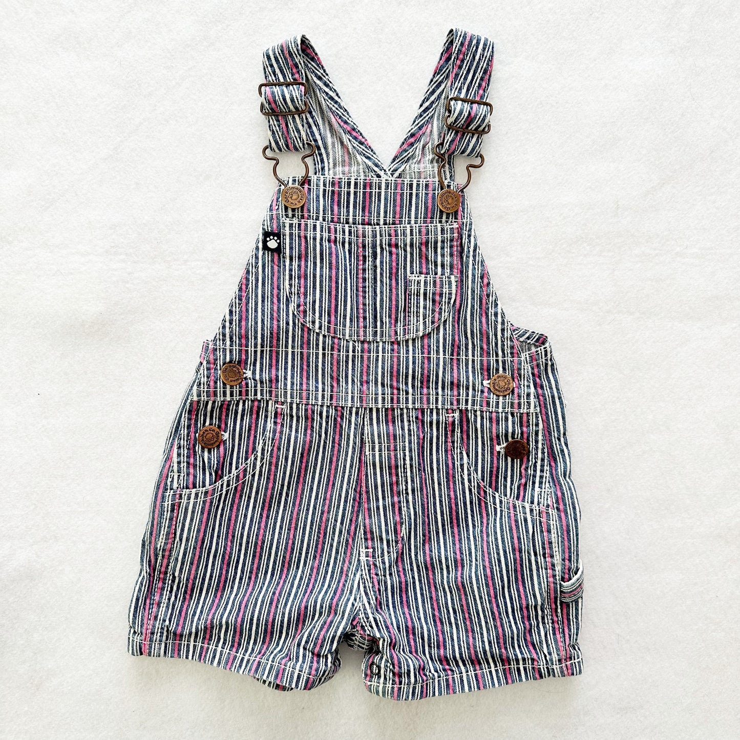 Vintage Garanimals Striped Pink Denim Shortalls: 18m - Yellow Clover Vintage Kids Clothes