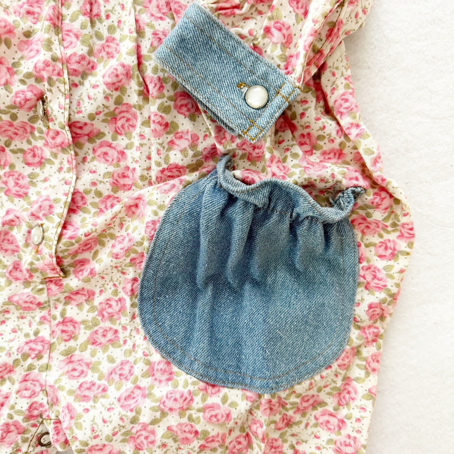 Vintage Honors Floral Chambray Romper: 12m - Yellow Clover Vintage Kids Clothes
