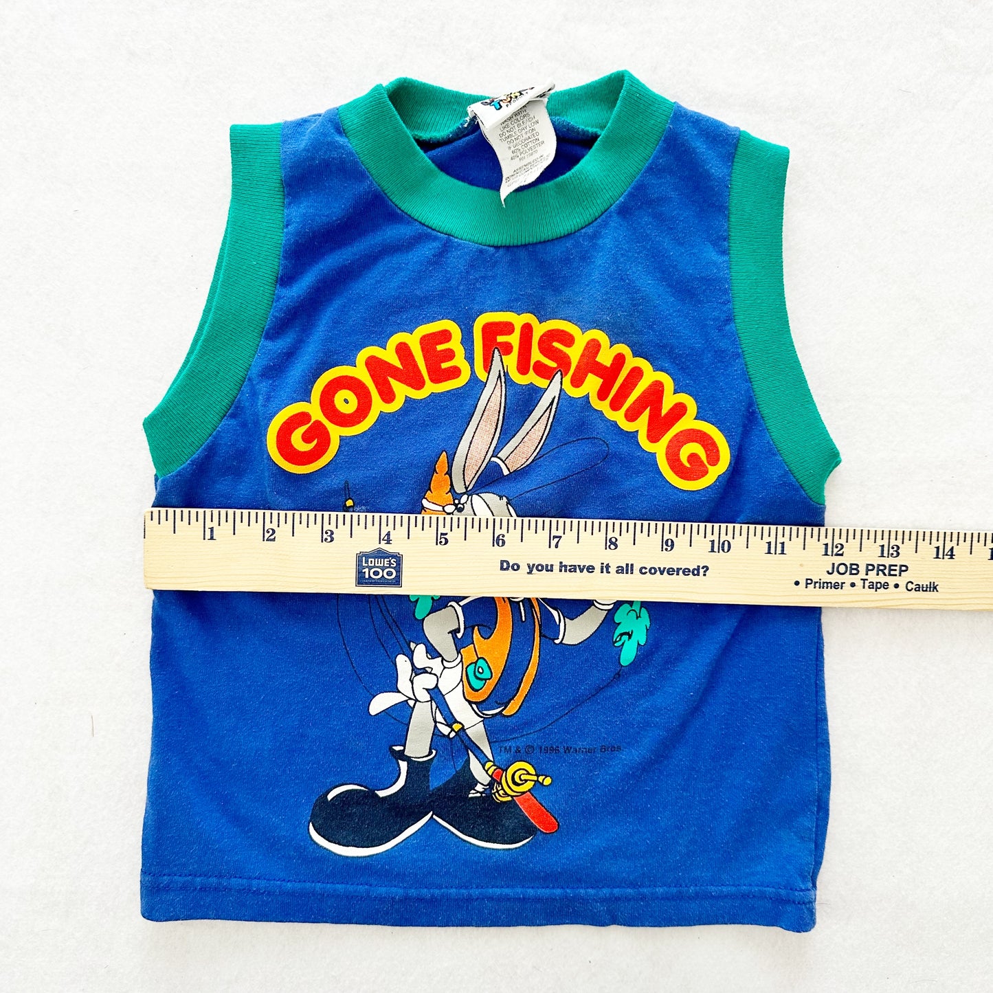 Vintage Looney Tunes Bugs Bunny Gone Fishing Tank: 4T - Yellow Clover Vintage Kids Clothes