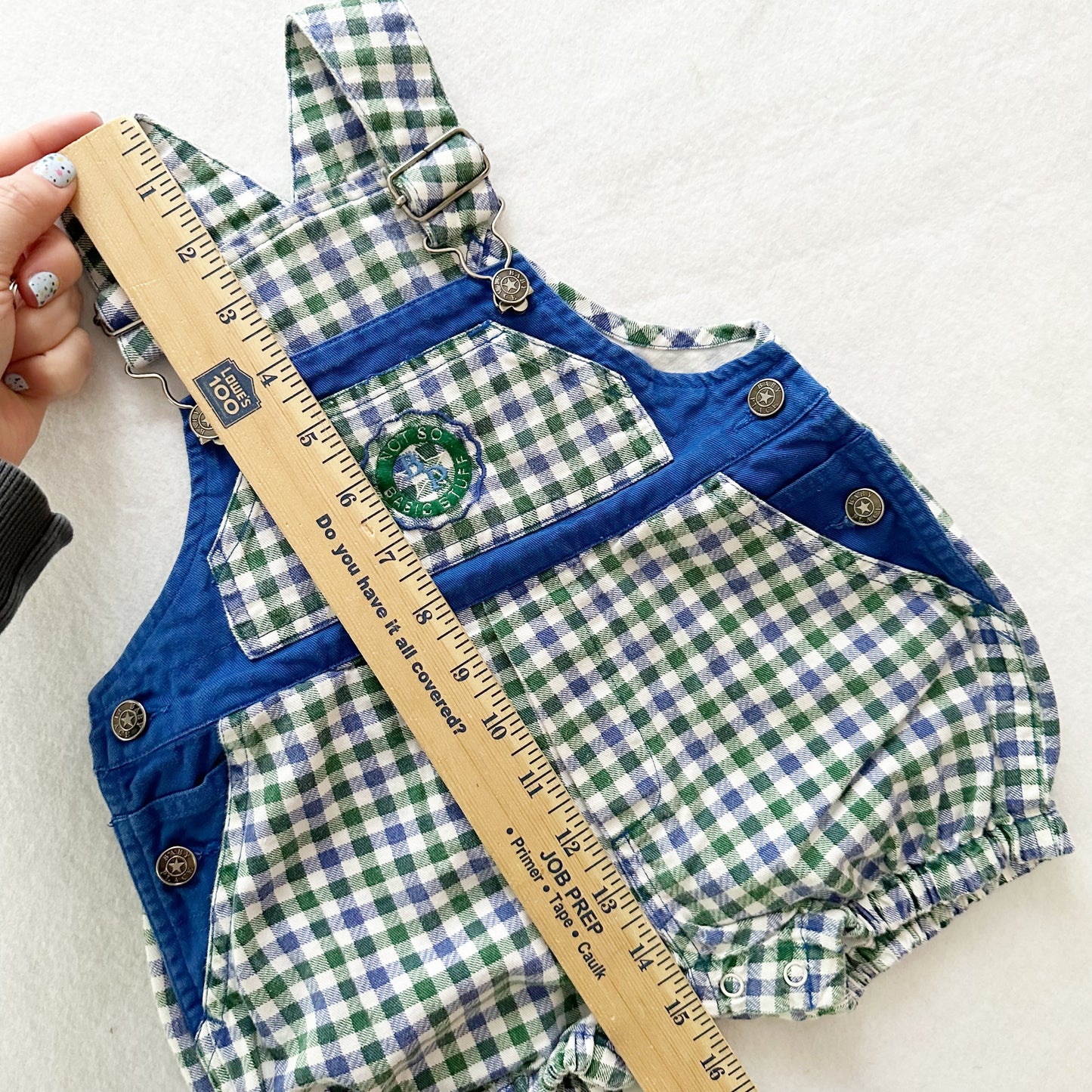 Vintage Baby Place Checkered Bubble Overalls: 12m - Yellow Clover Vintage Kids Clothes