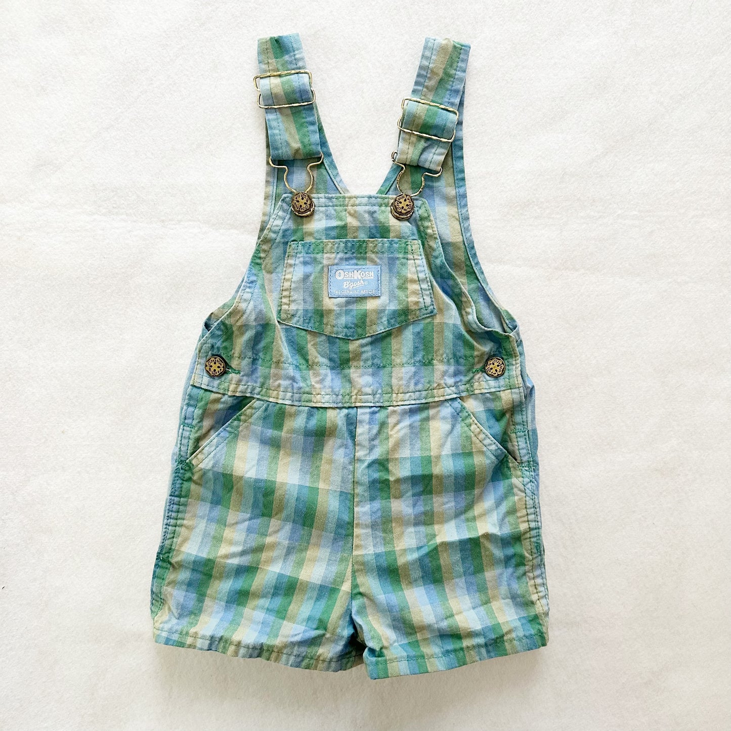 Vintage OshKosh Checkered Shortalls: 3T - Yellow Clover Vintage Kids Clothes