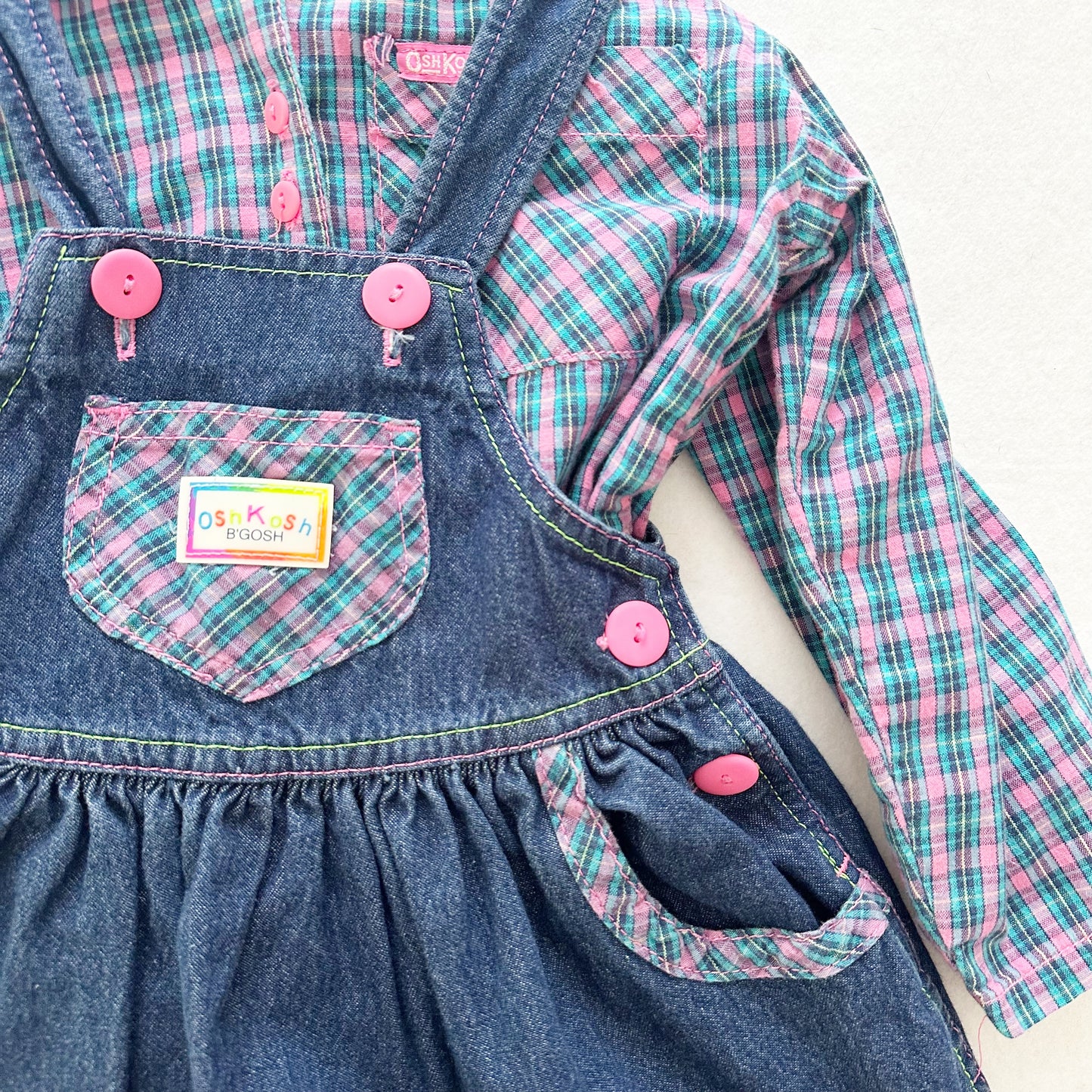 Vintage OshKosh Plaid Denim Skirtall Set: 4T/5T - Yellow Clover Vintage Kids Clothes