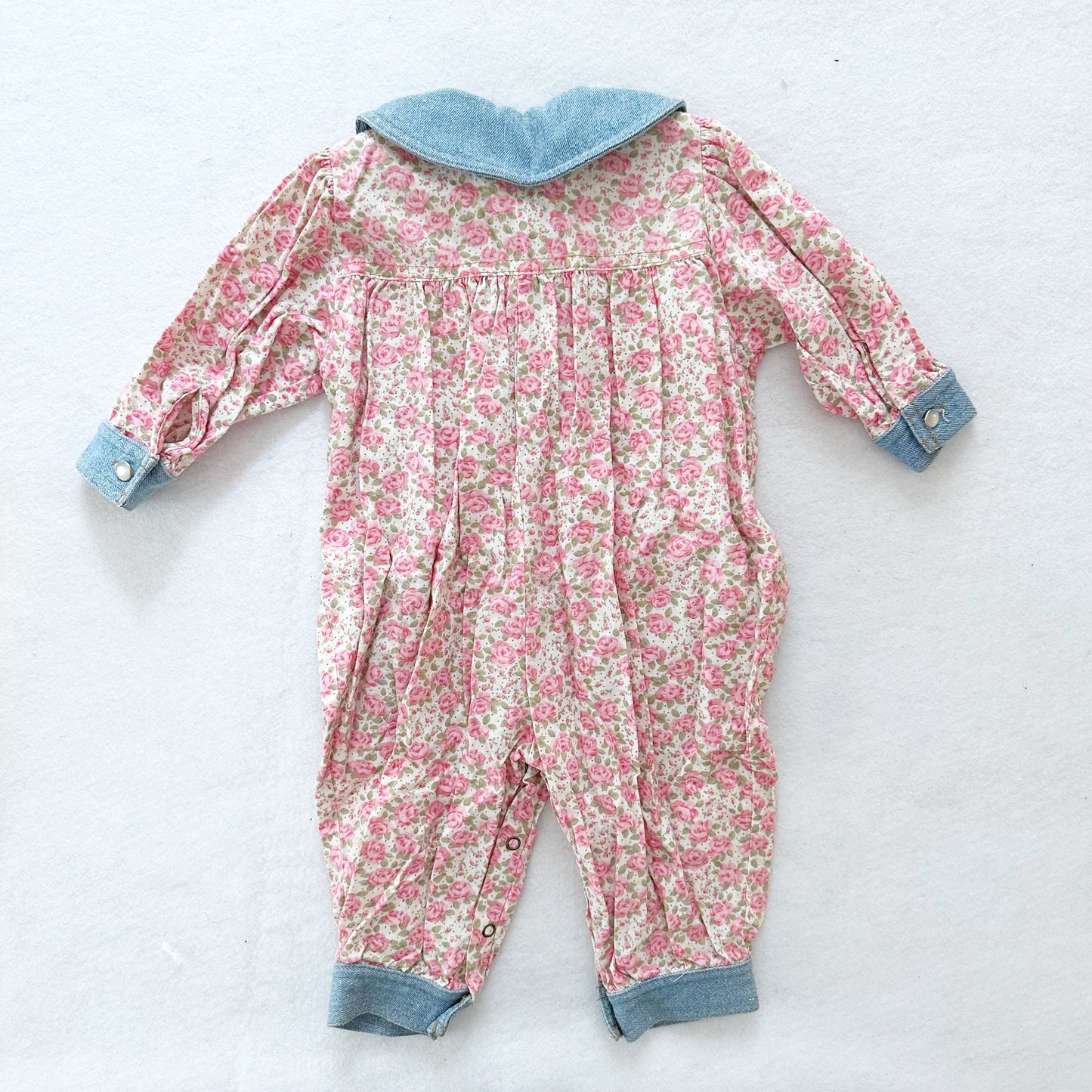Vintage Honors Floral Chambray Romper: 12m - Yellow Clover Vintage Kids Clothes