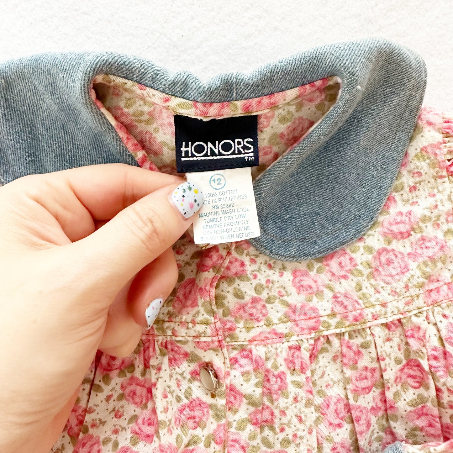 Vintage Honors Floral Chambray Romper: 12m - Yellow Clover Vintage Kids Clothes