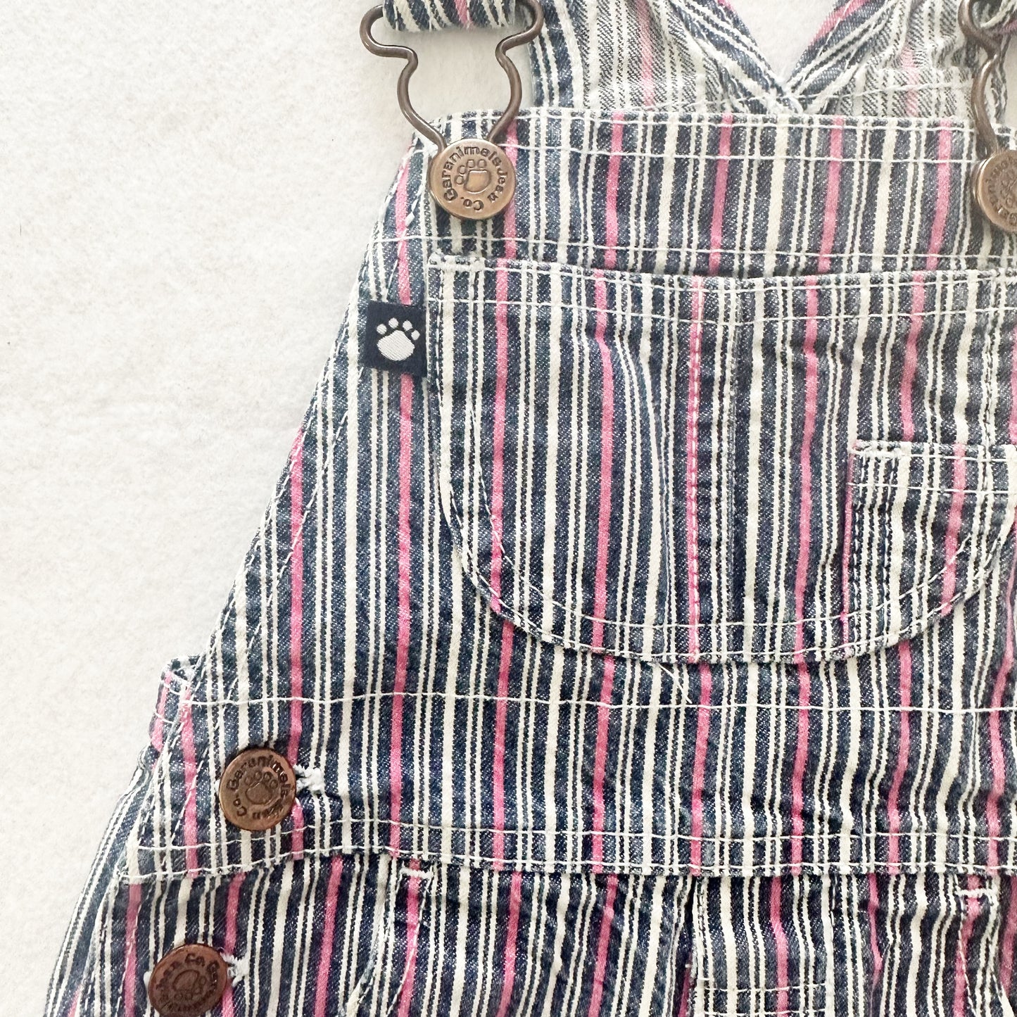 Vintage Garanimals Striped Pink Denim Shortalls: 18m - Yellow Clover Vintage Kids Clothes