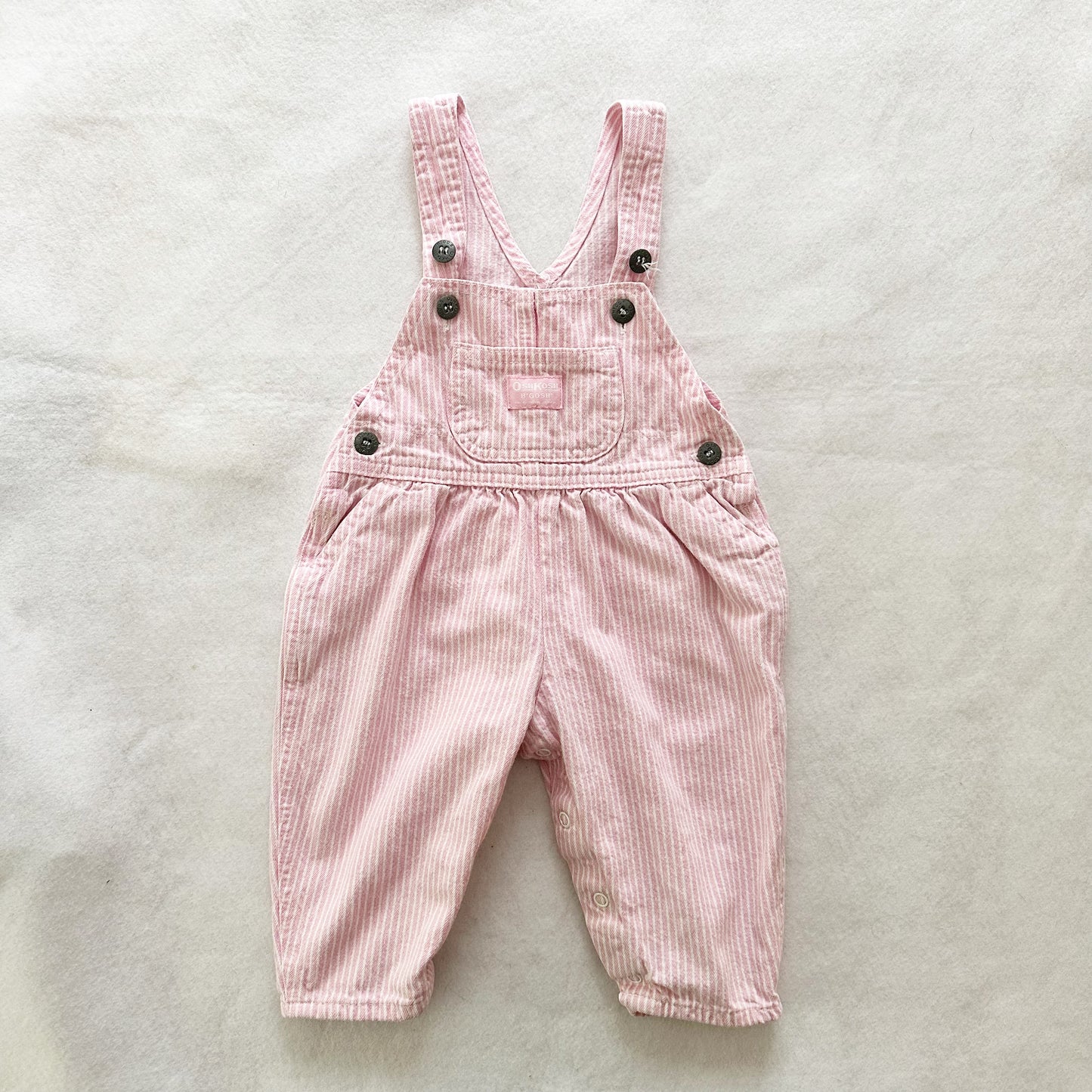 Vintage OshKosh Pink Hickory Stripe Overalls: 12m - Yellow Clover Vintage Kids Clothes
