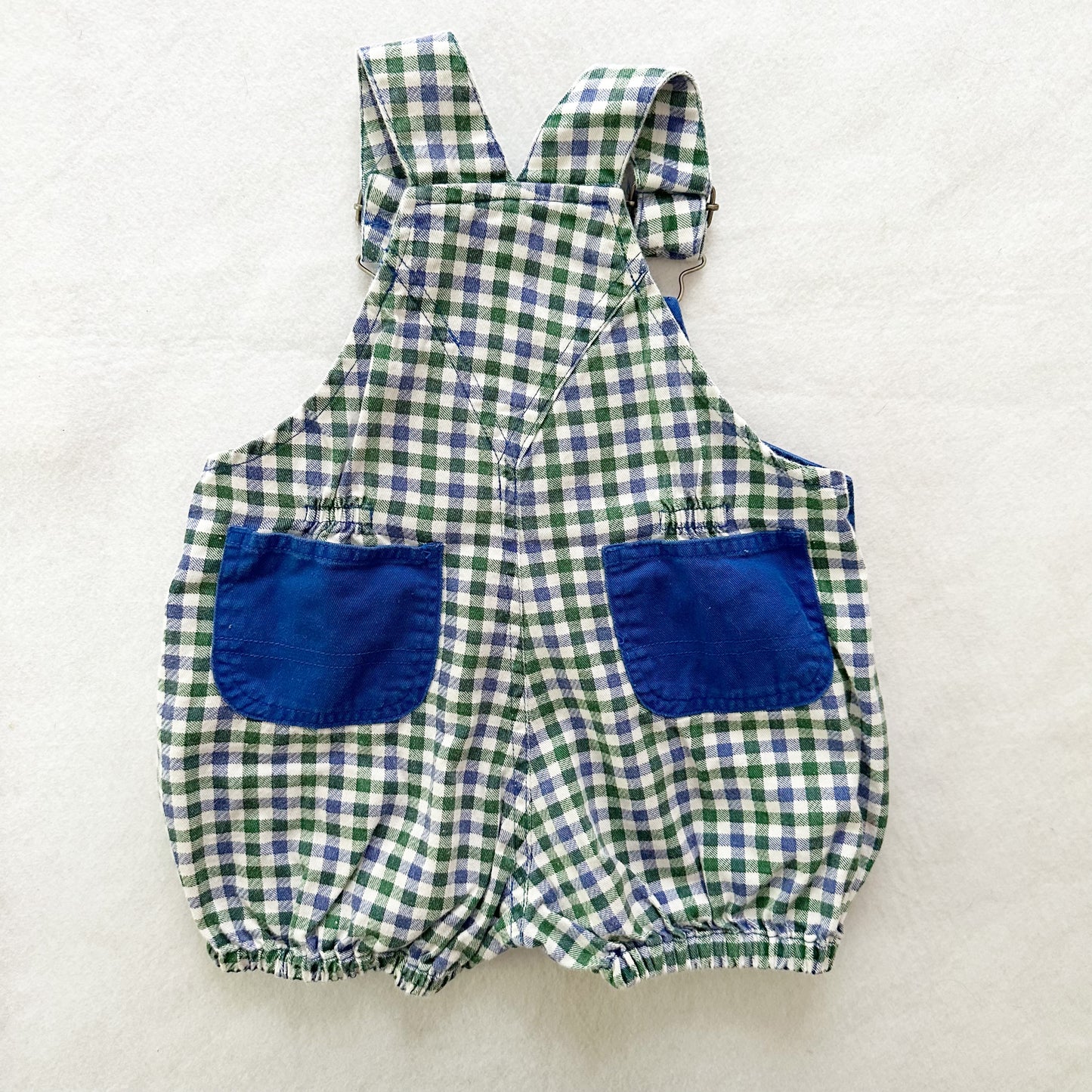 Vintage Baby Place Checkered Bubble Overalls: 12m - Yellow Clover Vintage Kids Clothes