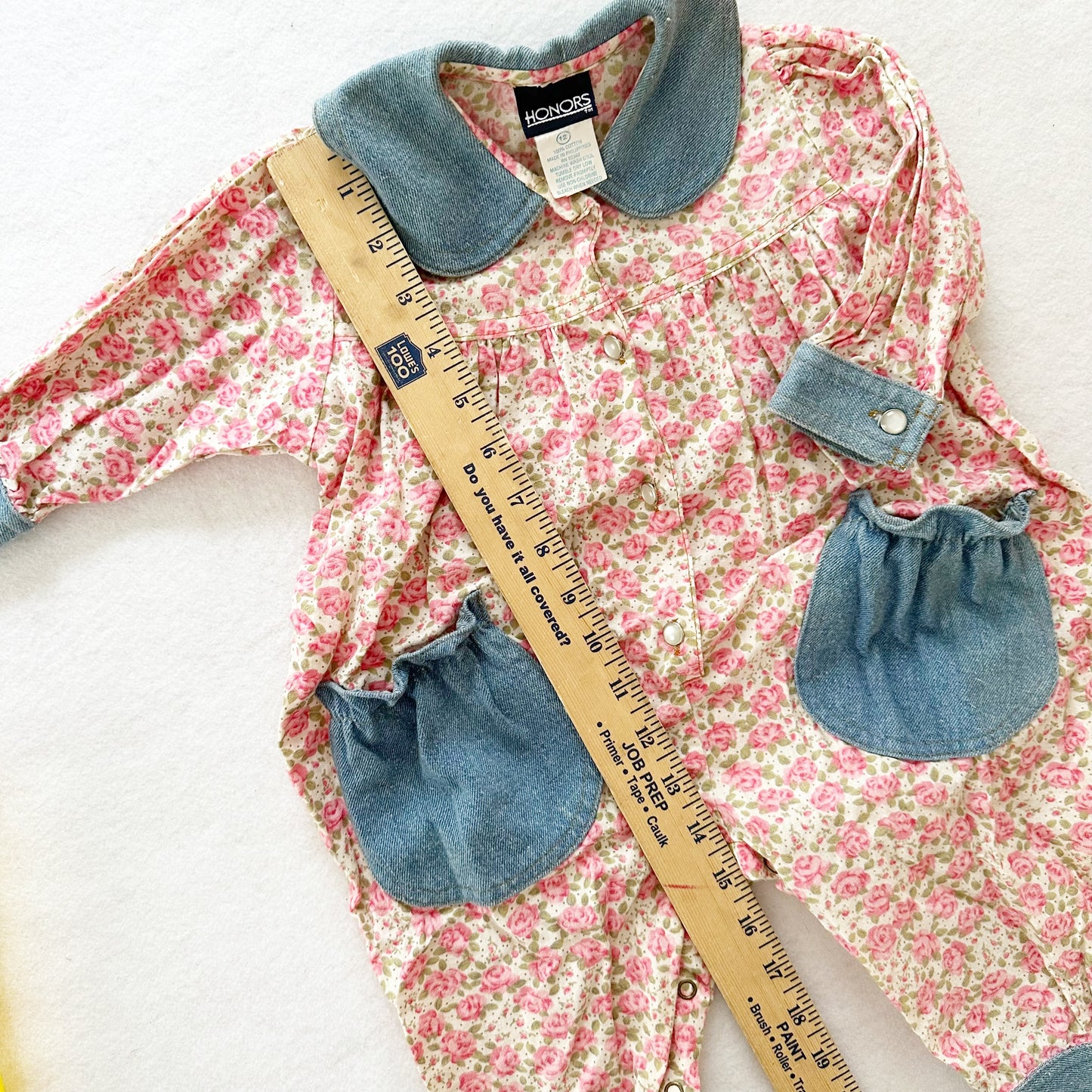 Vintage Honors Floral Chambray Romper: 12m - Yellow Clover Vintage Kids Clothes