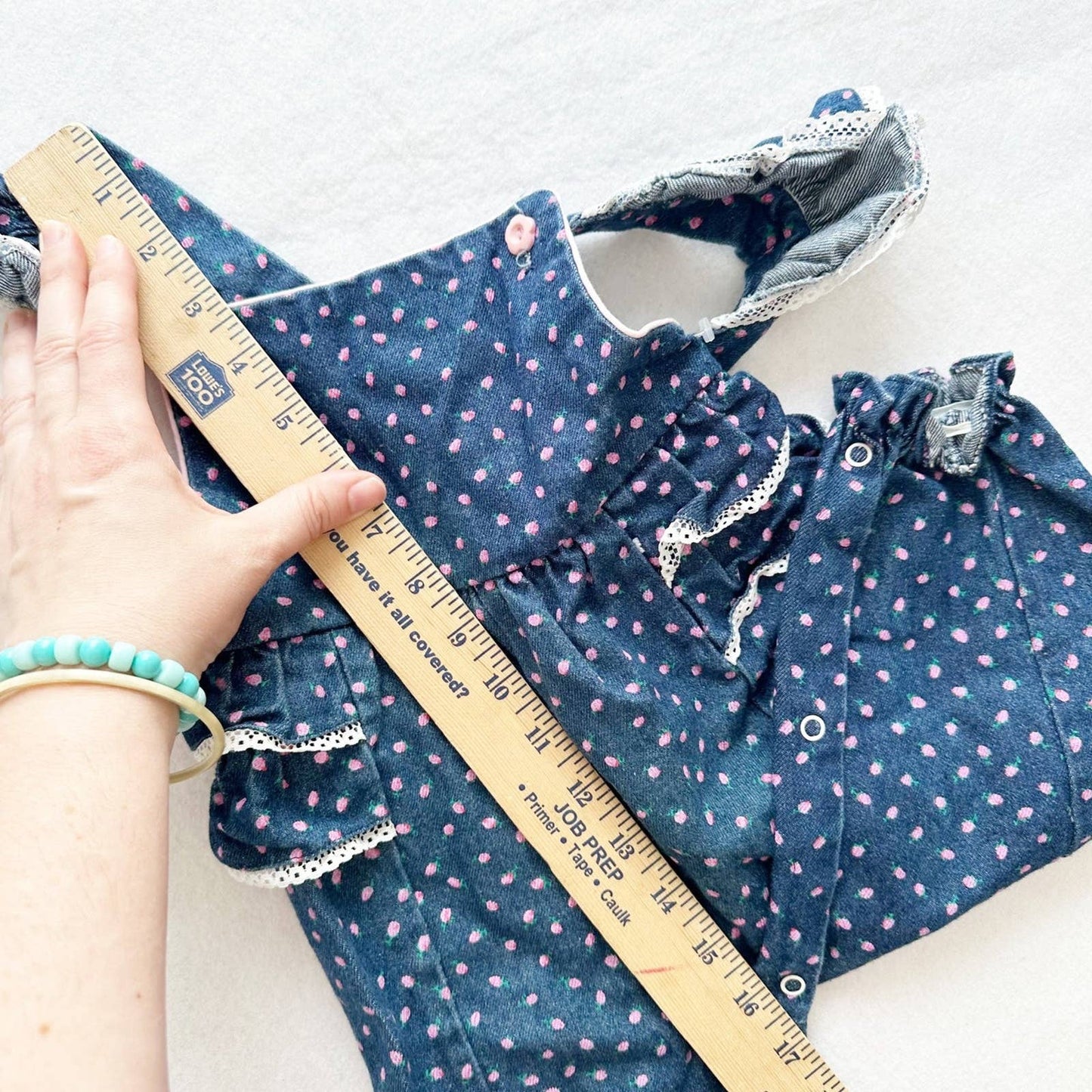 Vintage Tiny Tots Rosebud Denim Romper: 18/24m - Yellow Clover Vintage Kids Clothes