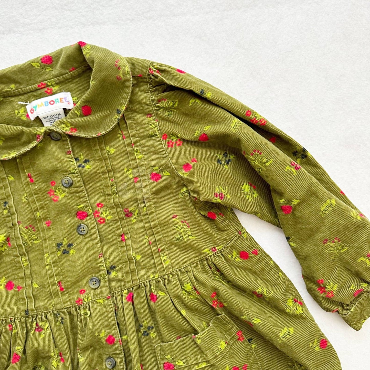 Vintage Gymboree Floral Fine Cord Long Sleeve Collared Dress: 4T - Yellow Clover Vintage Kids Clothes
