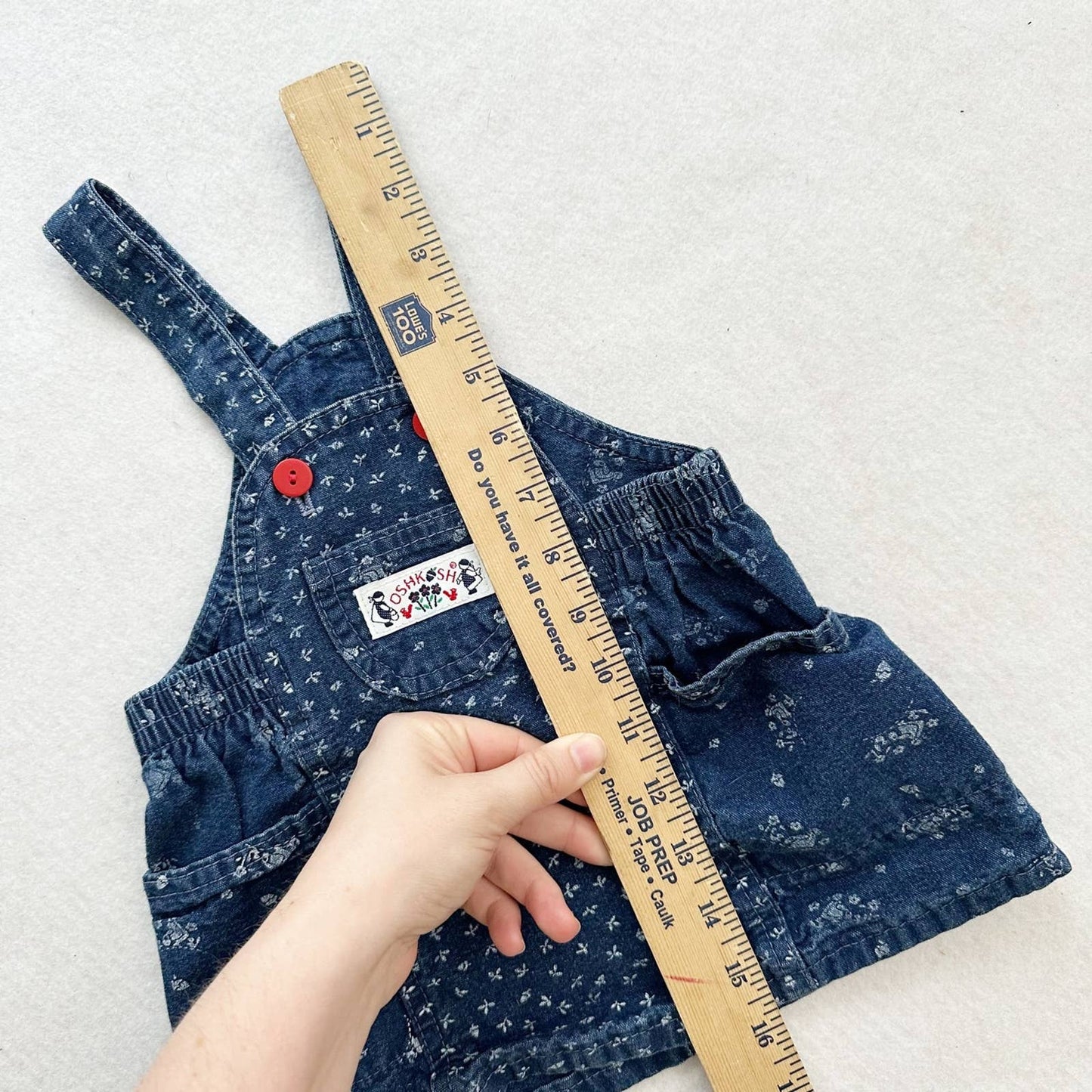 Vintage OshKosh Floral Denim Skirtall Jumper: 12m - Yellow Clover Vintage Kids Clothes