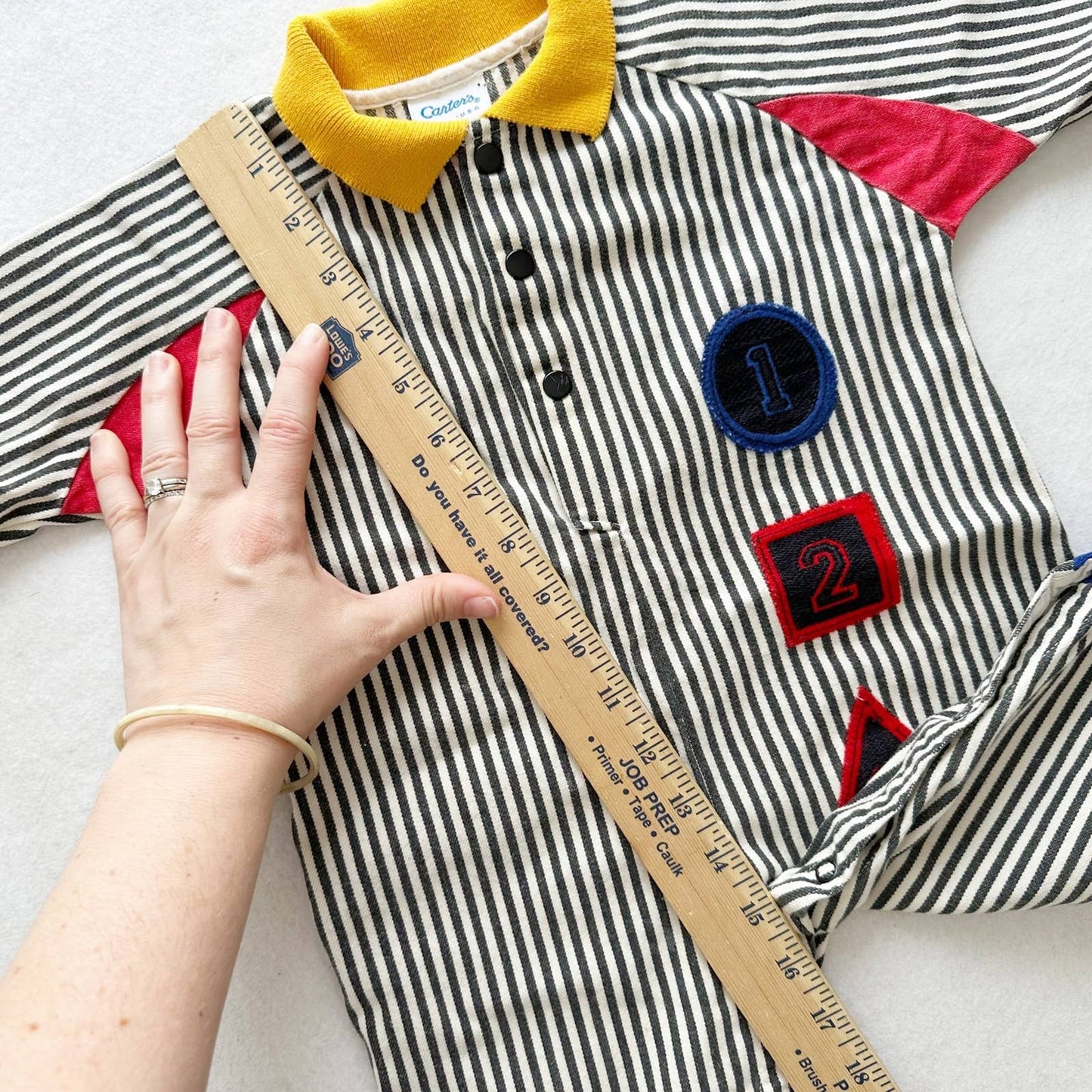 Vintage Carter’s Striped Numbers Jumpsuit Romper - Yellow Clover Vintage Kids Clothes