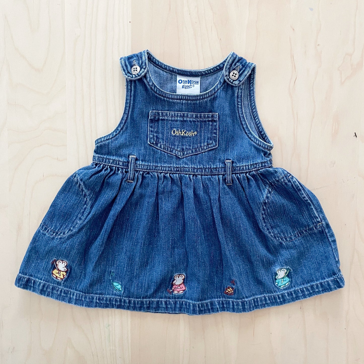 OshKosh Denim Mouse Embroidery Dress - Yellow Clover Vintage Kids Clothes
