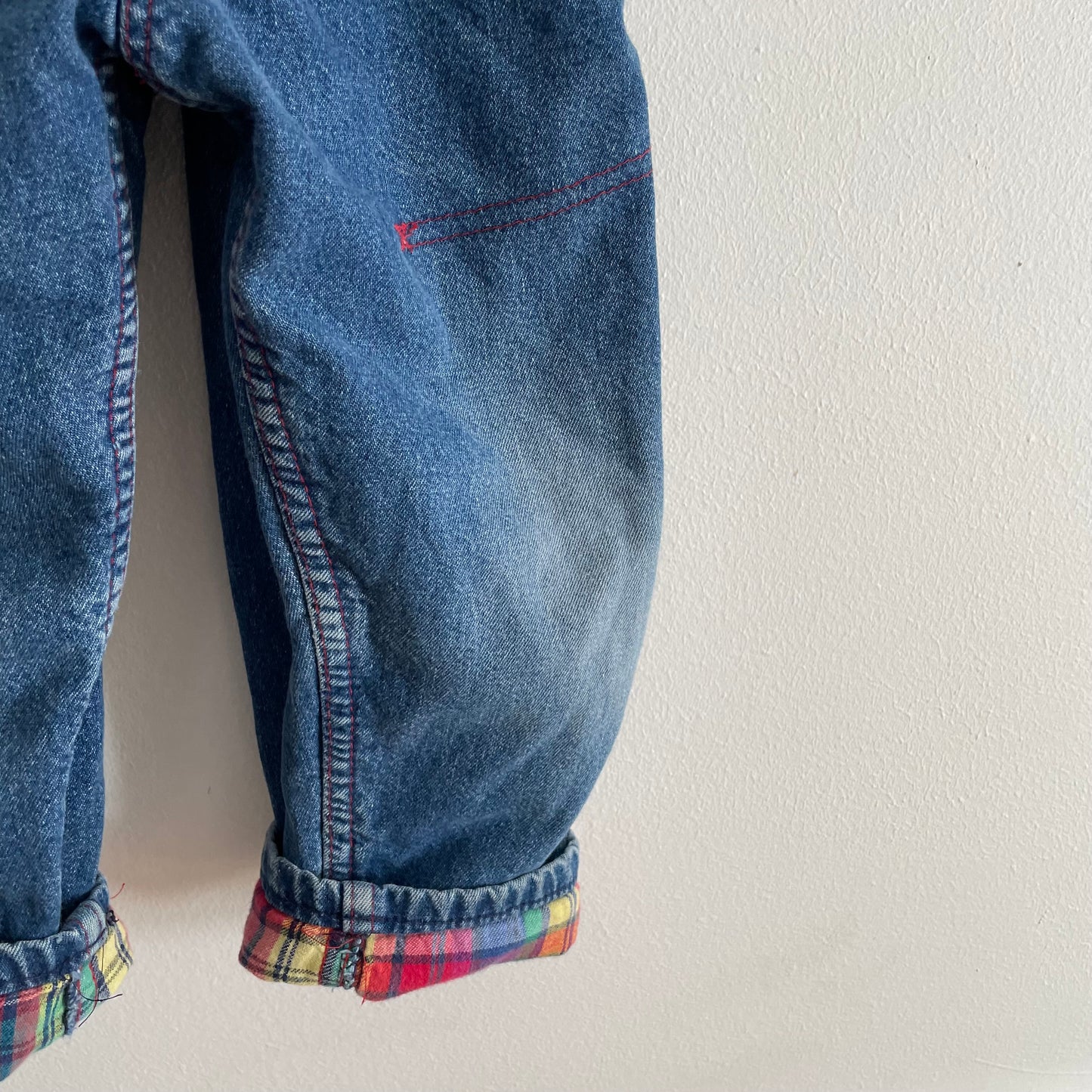 OshKosh Rainbow Plaid Lined Denim Overalls - Yellow Clover Vintage Kids Clothes