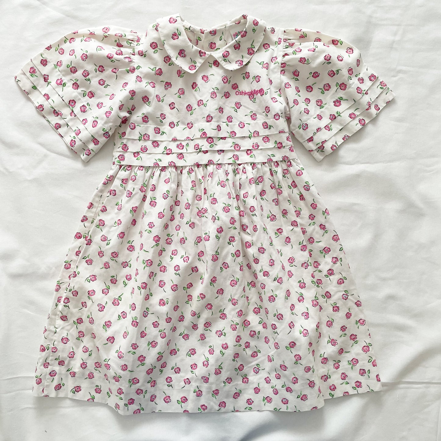 OshKosh Bell Sleeve Pleated Floral Print Dress - Yellow Clover Vintage Kids Clothes