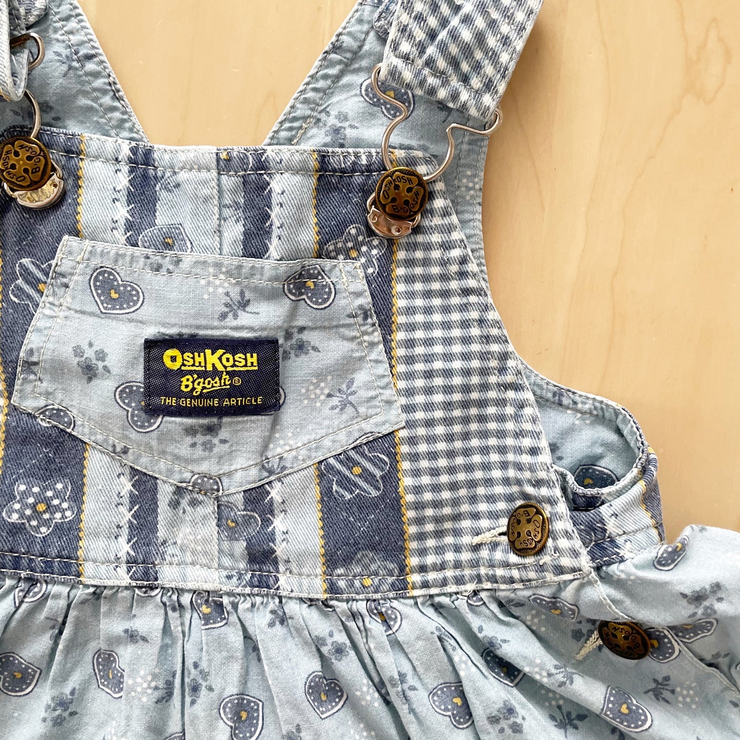 OshKosh Blue Print Overall Skirtall - Yellow Clover Vintage Kids Clothes