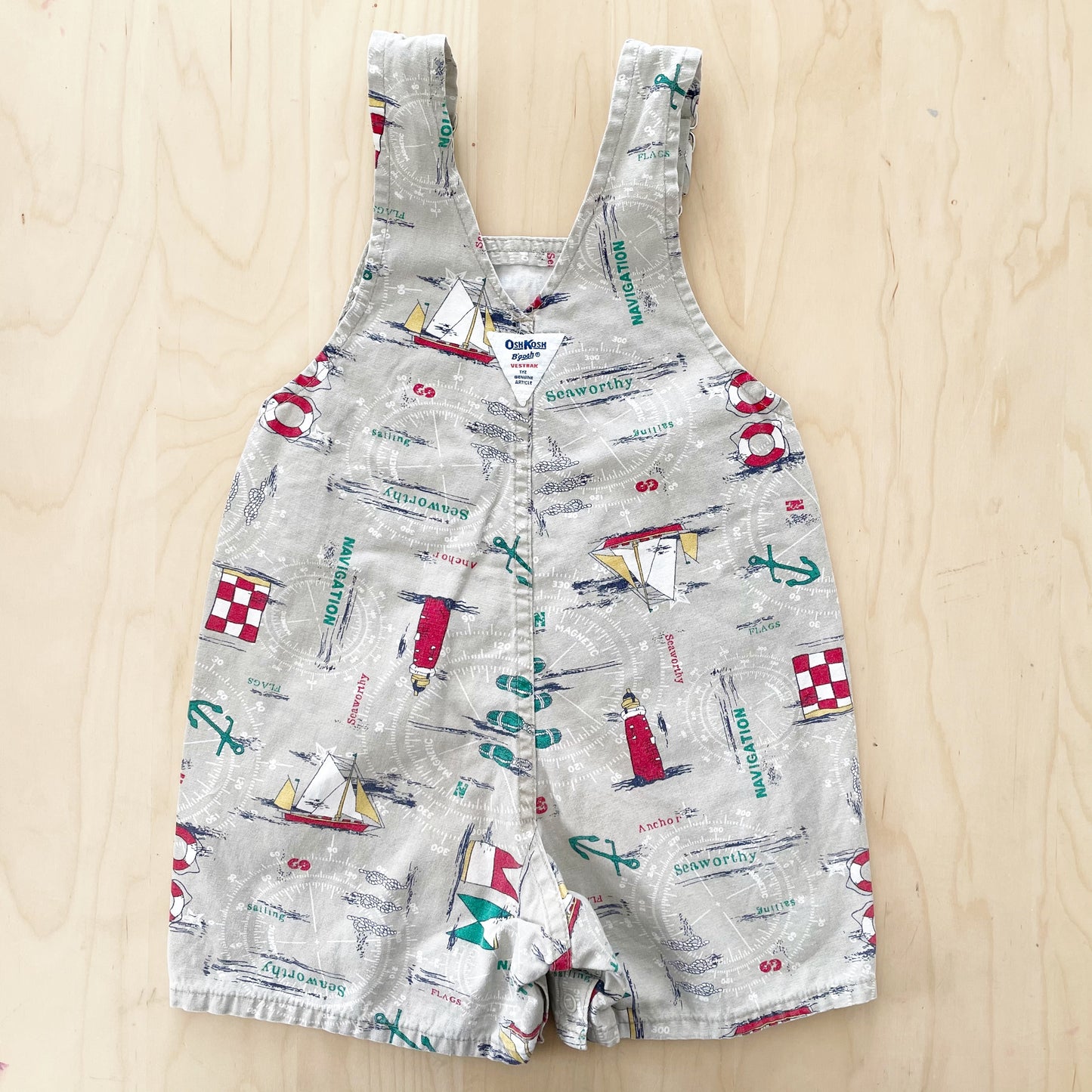 OshKosh Neutral Nautical Shortalls - Yellow Clover Vintage Kids Clothes