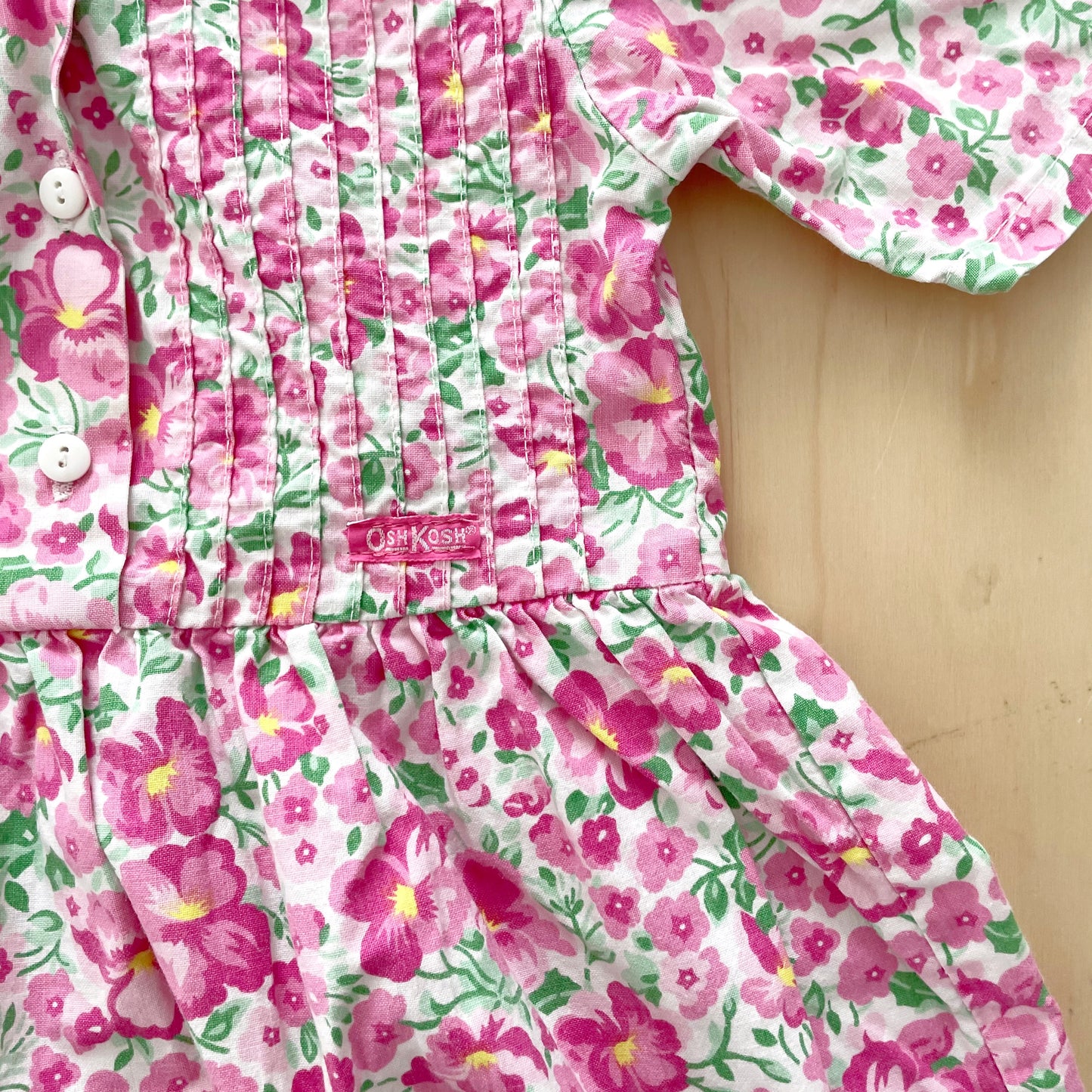 OshKosh Pink Floral Button Front Dress - Yellow Clover Vintage Kids Clothes