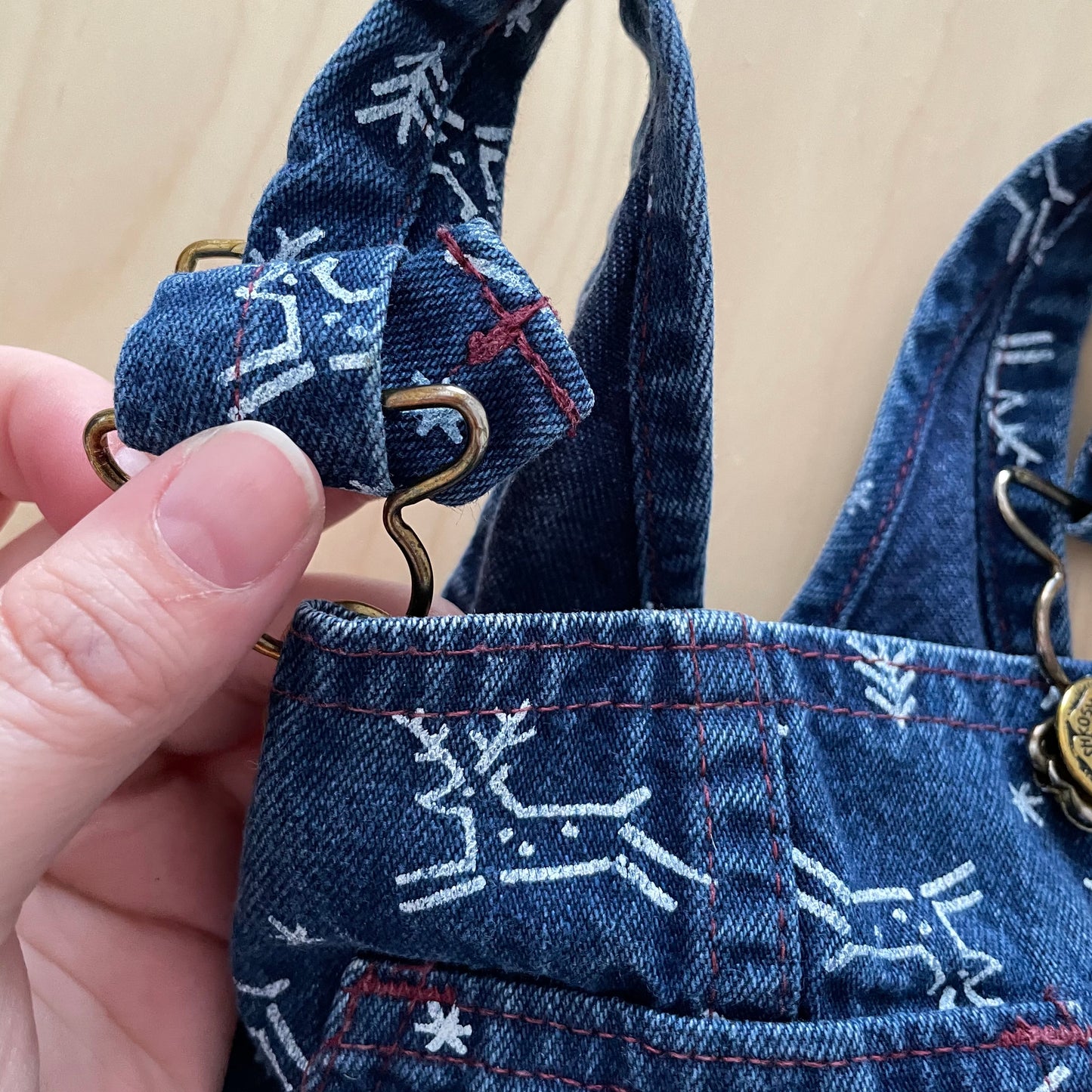 OshKosh Reindeer Print Denim Overalls - Yellow Clover Vintage Kids Clothes