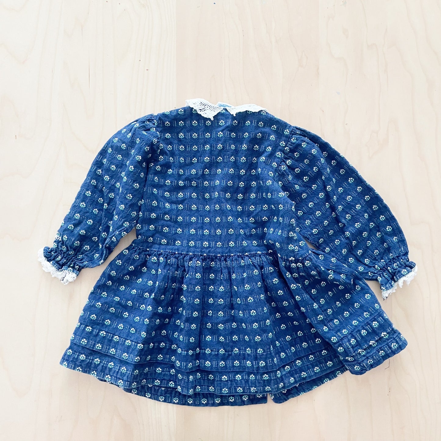 OshKosh Flower Woven Button Front Lace Collar Dress - Yellow Clover Vintage Kids Clothes