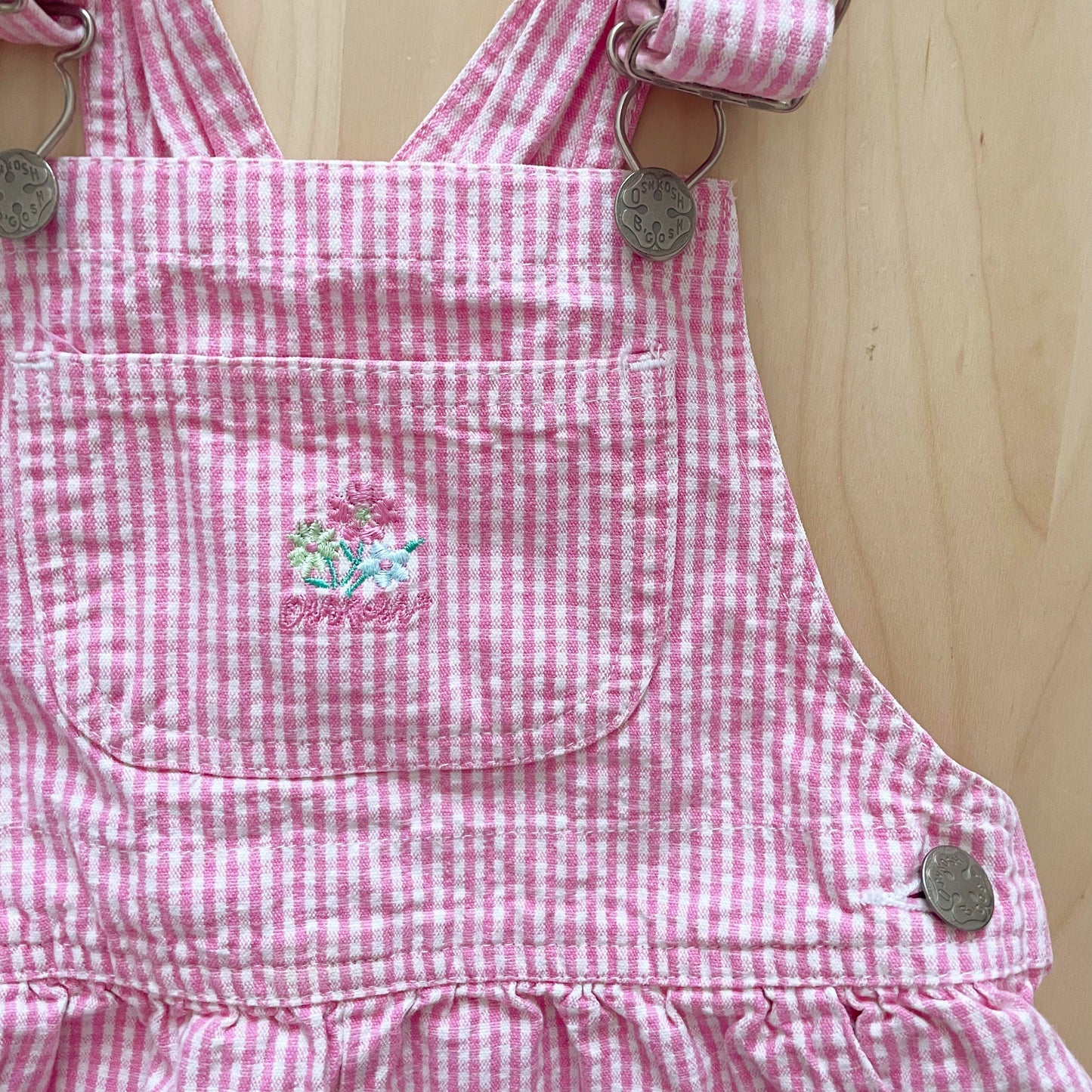 OshKosh Gingham Embroidered Shortalls - Yellow Clover Vintage Kids Clothes