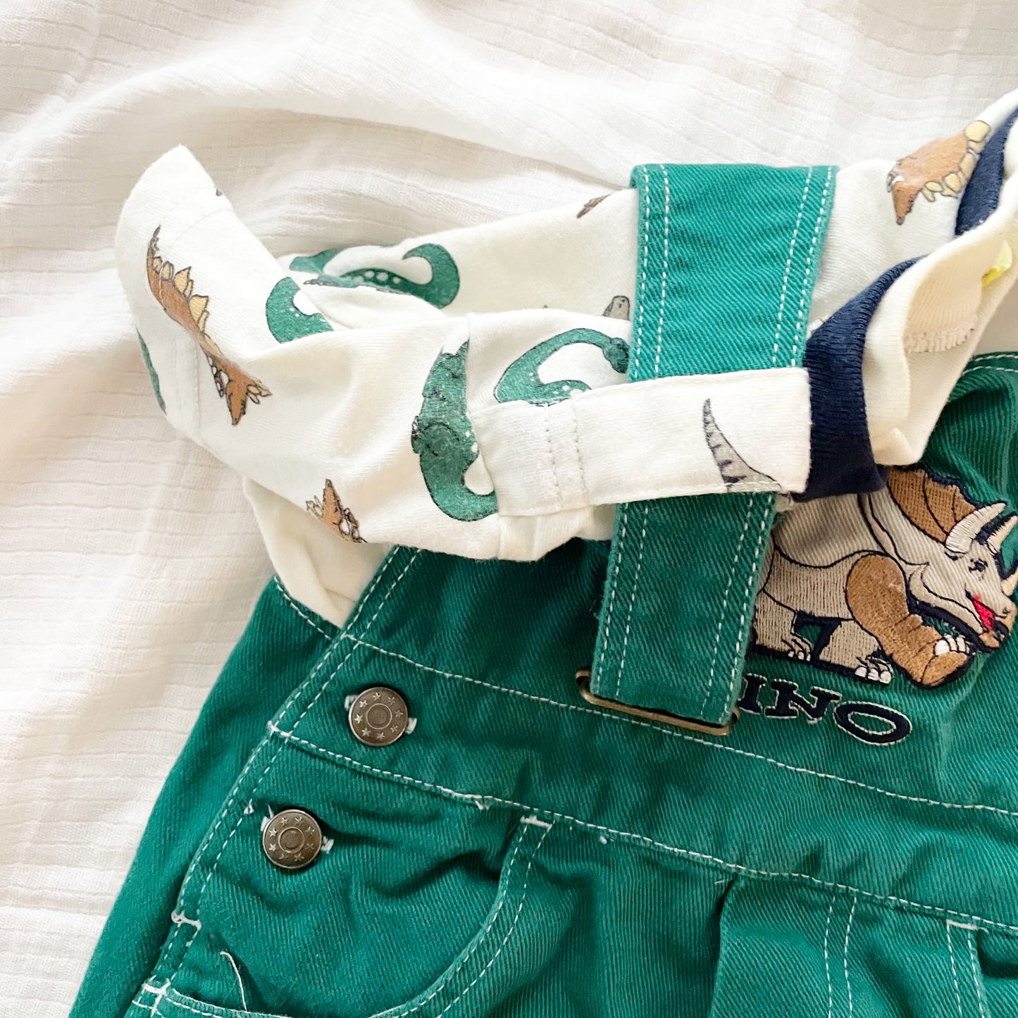 In Design Dinosaur Overalls Set - Yellow Clover Vintage Kids Clothes