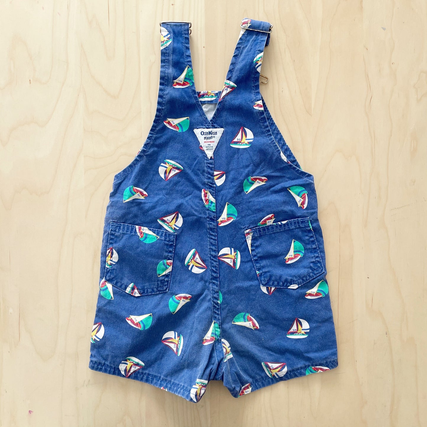 OshKosh Sailboat Print Shortalls - Yellow Clover Vintage Kids Clothes