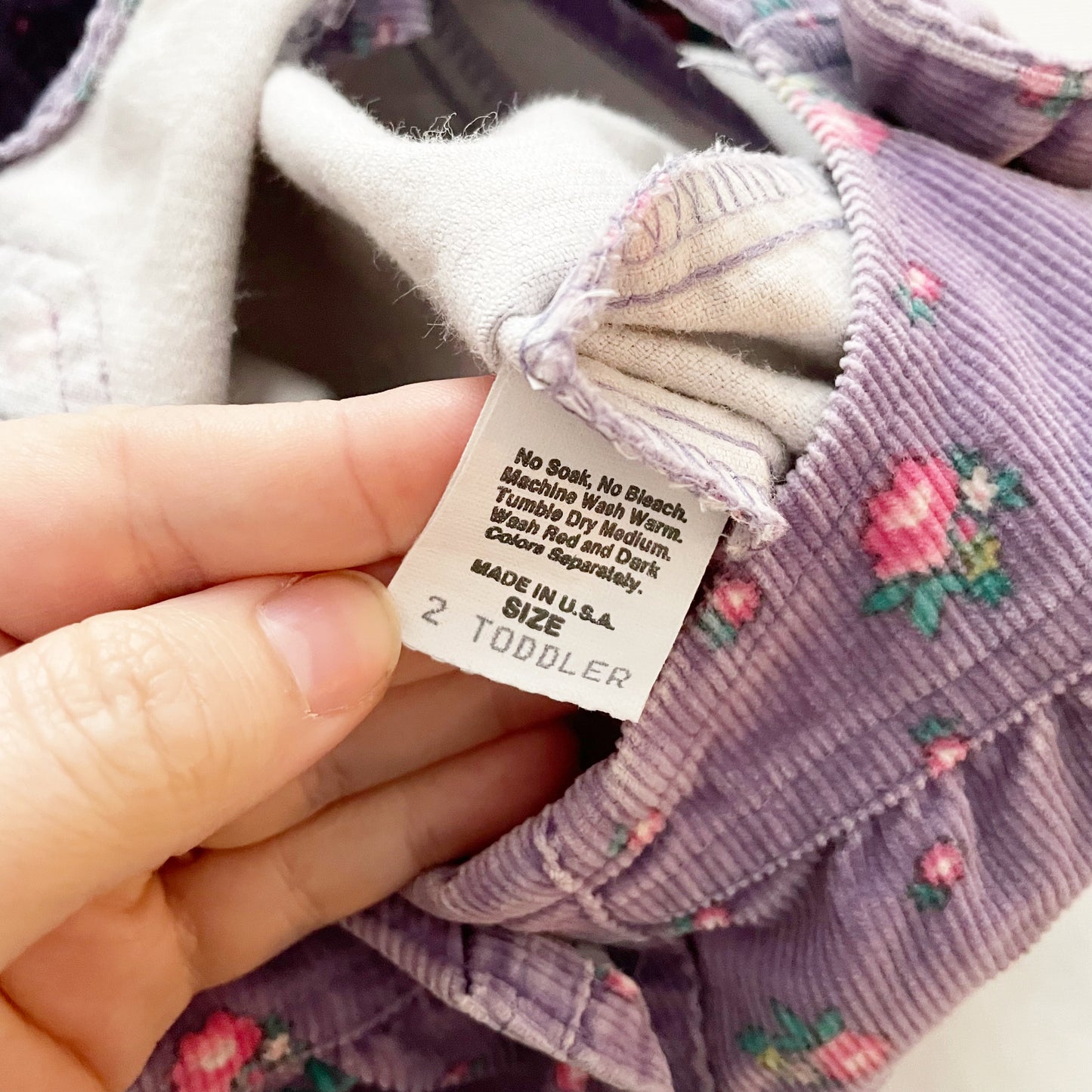 OshKosh Bow Back Lilac Floral Cord Overalls - Yellow Clover Vintage Kids Clothes