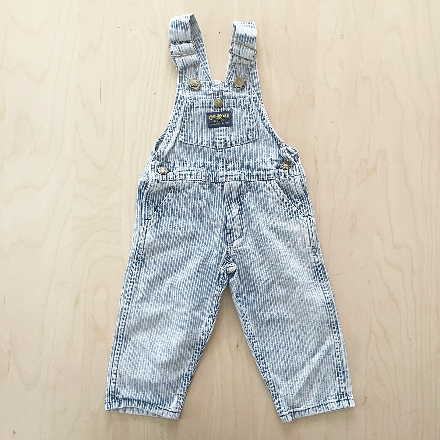 OshKosh Acid Wash Hickory Striped Overalls - Yellow Clover Vintage Kids Clothes